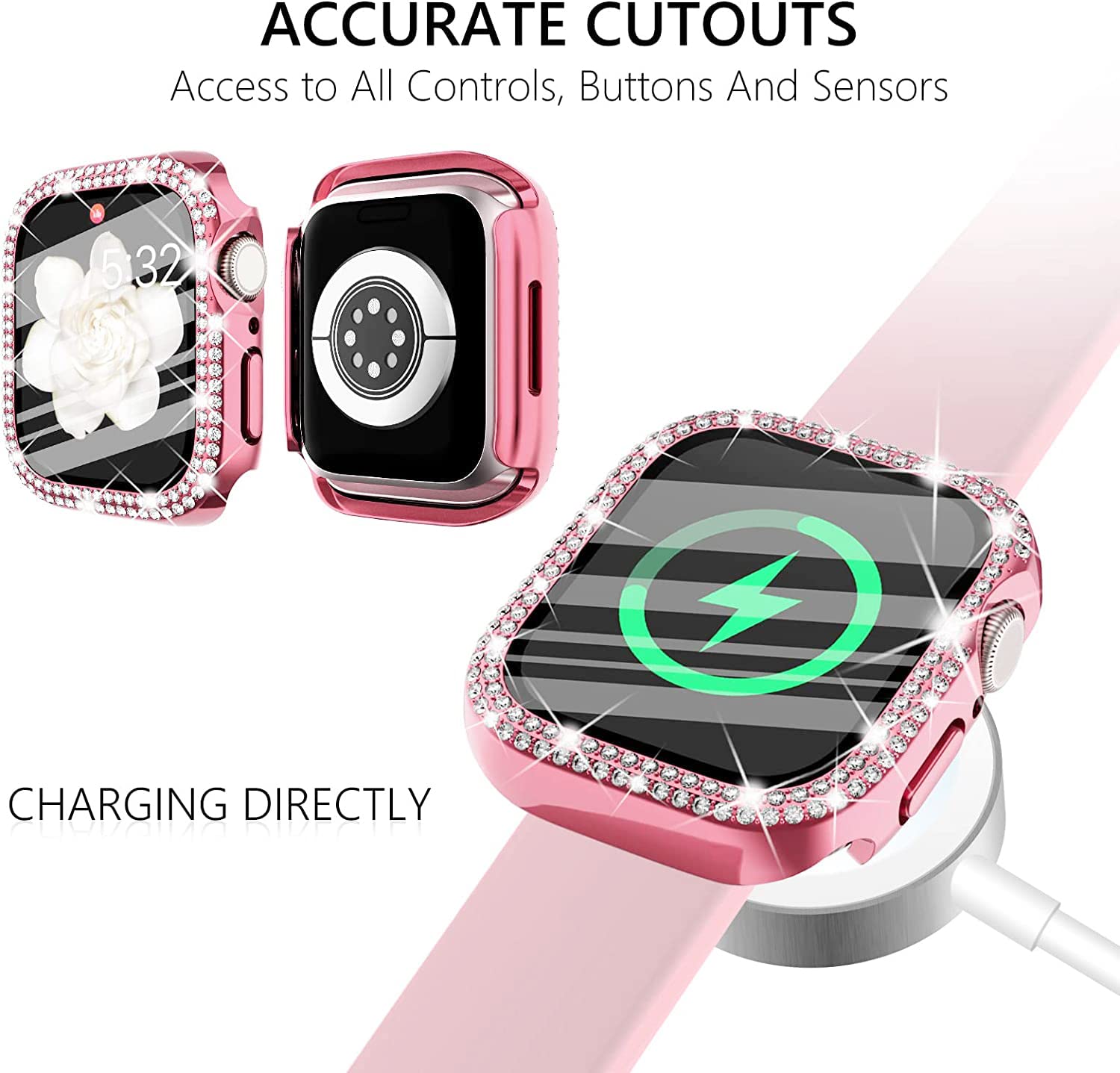 WINGLE Confezione da 10 custodie protettive per Apple Watch da 45 mm, serie 9, 8, 7, con vetro temperato, con strass, per Apple Watch iWatch 9/8/7 da donna, 45 mm