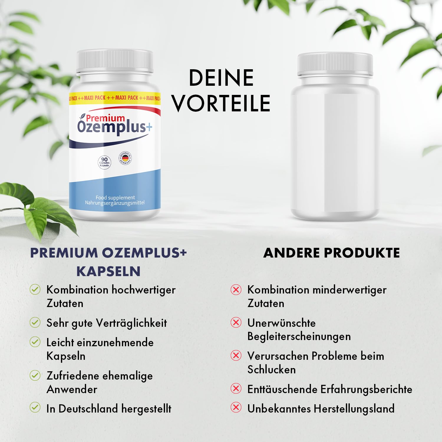 Premium Ozemplus+ Kapseln | Mit Apfelessig & Pflanzenextrakten | 90 Kapseln