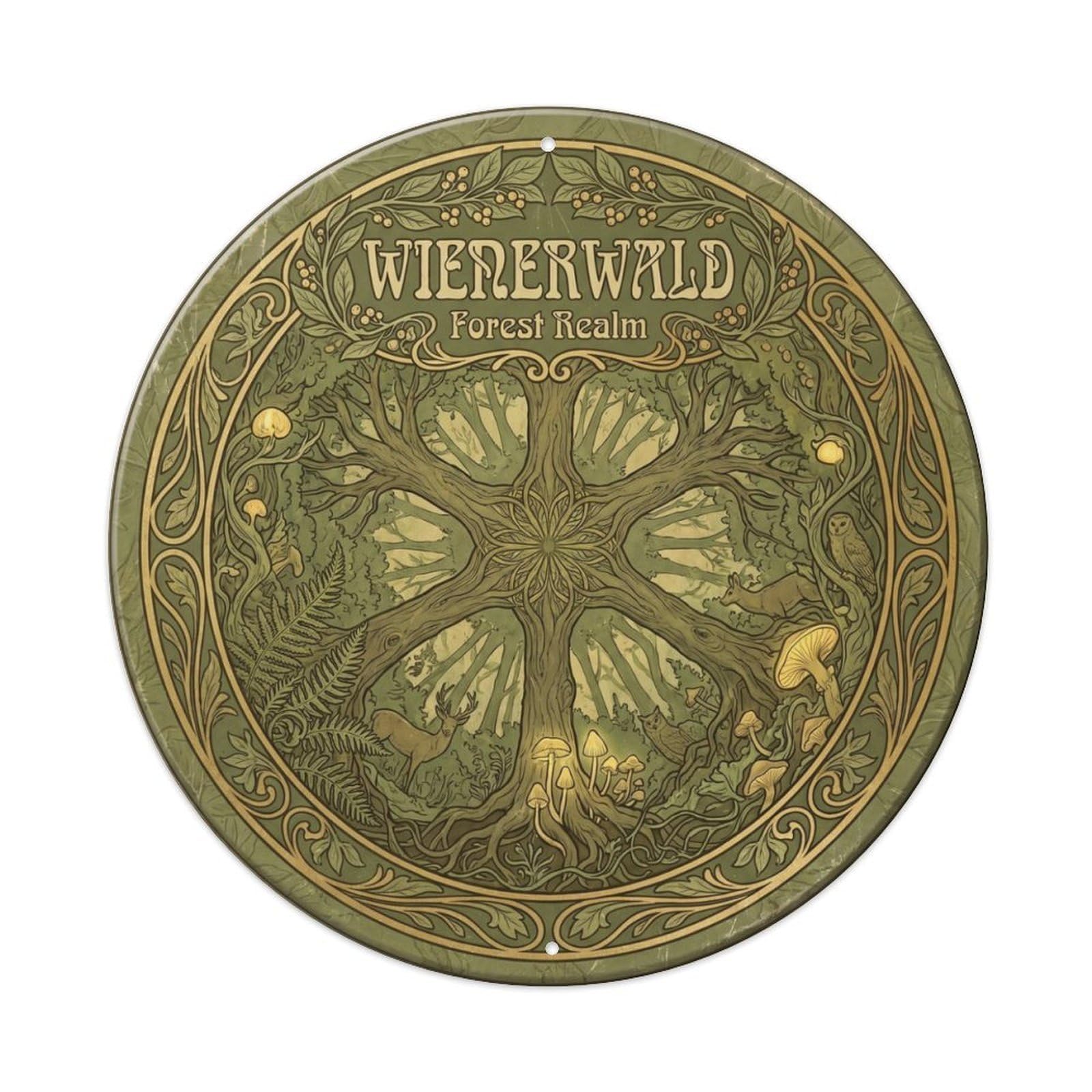 Woods Enchanted Study Wilderness Metal Tin Sign Plaque Wall Decor for Cafe, Club Bar, Office, Home Garden Round Metal Poster 8x8Inch
