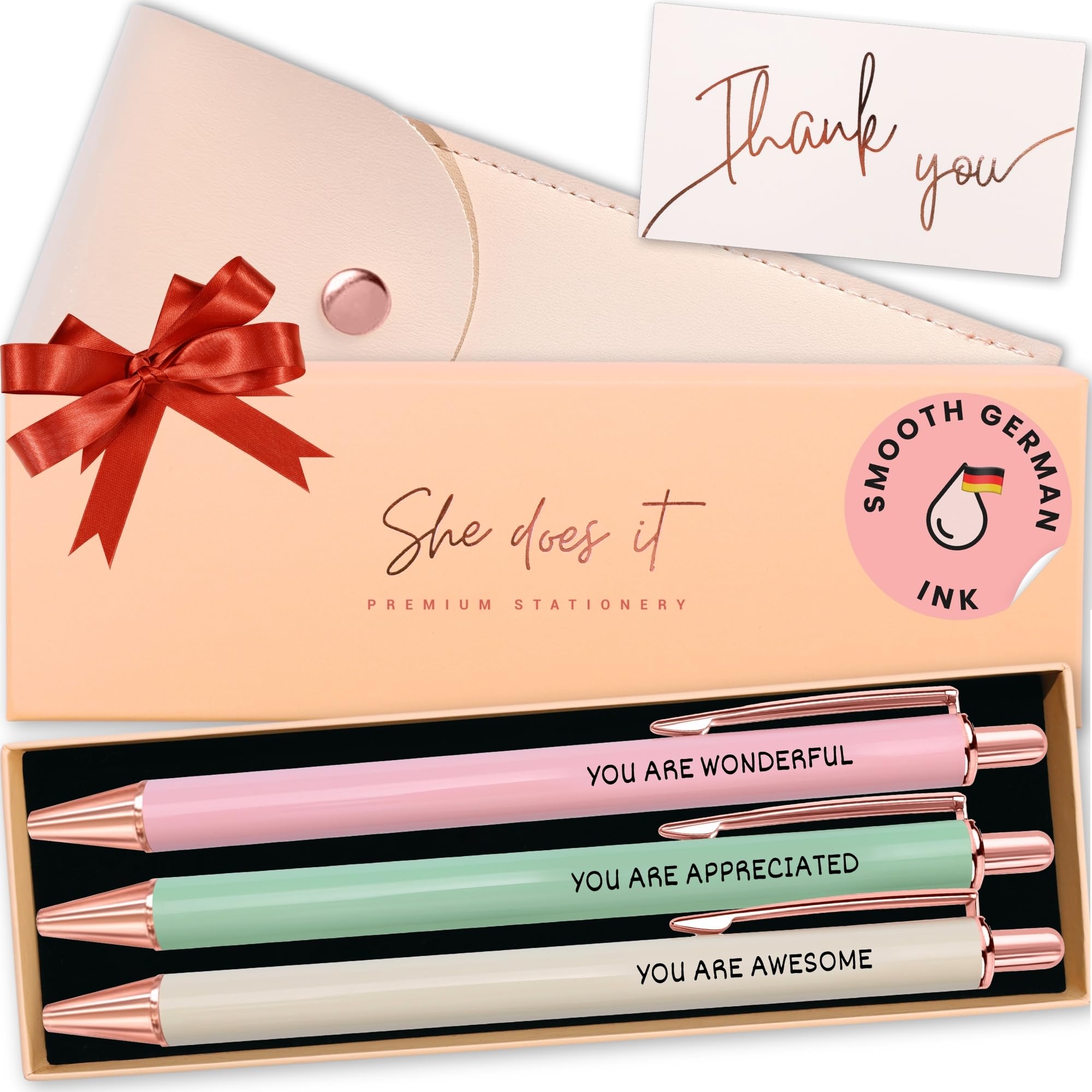 She Does It Fancy Pen Set For Women - Inspirational Nice Teacher Pens | Pretty Motivational Thank You Gifts | Cute Positive Work, Office, Promotion,