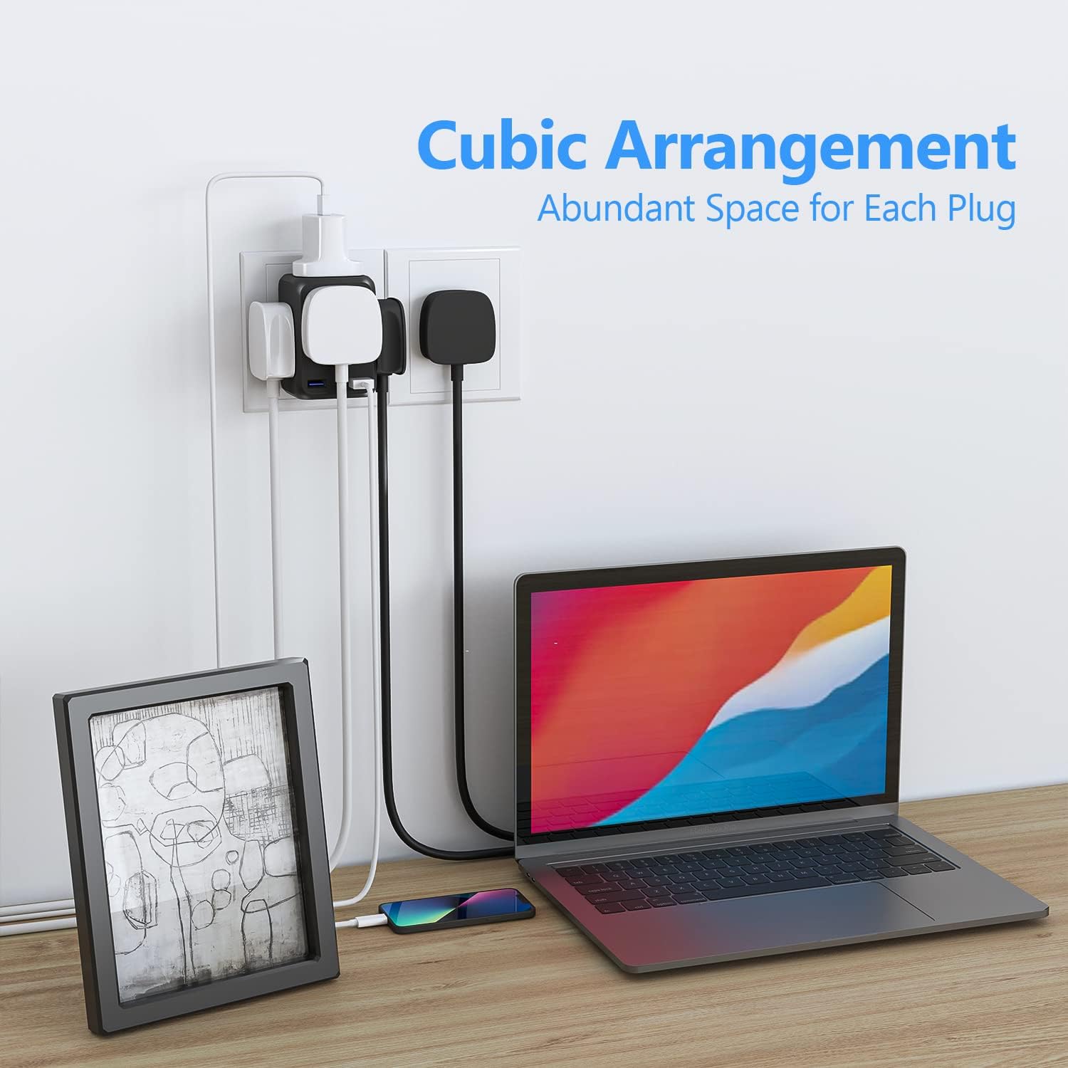 JSVER Plug Adapter USB with 4 Way Sockets 13A Cube Extension Plug Plug Extension Wall Socket Wall Plug Extender for Home Office Black - Image 5