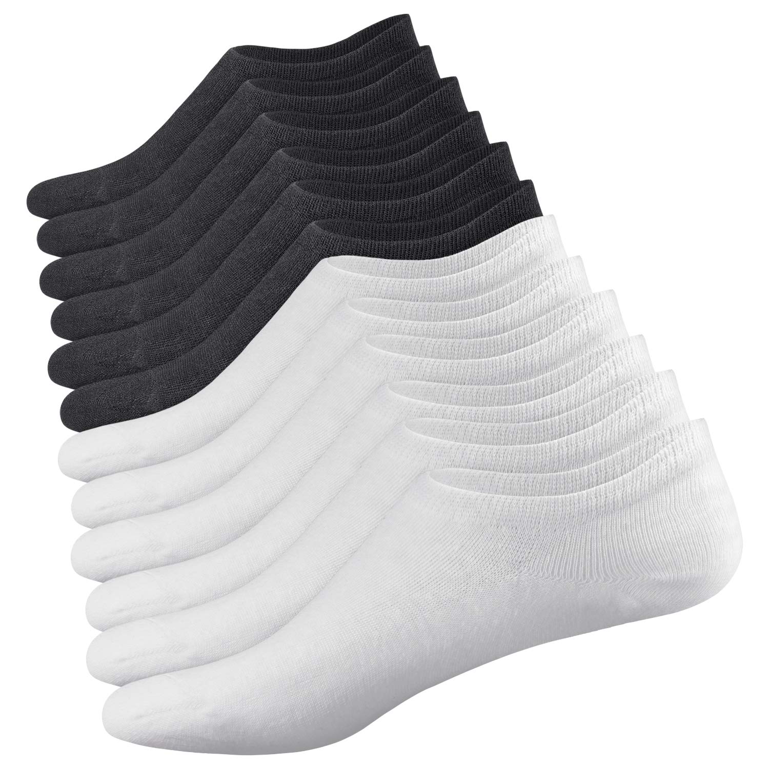 Ligomot Women's 6Black&6White 12 Pairs No Show Socks Trainer Socks Low Cut Socks For Cotton Invisible Socks Non Slip Flat Boat Liner Socks