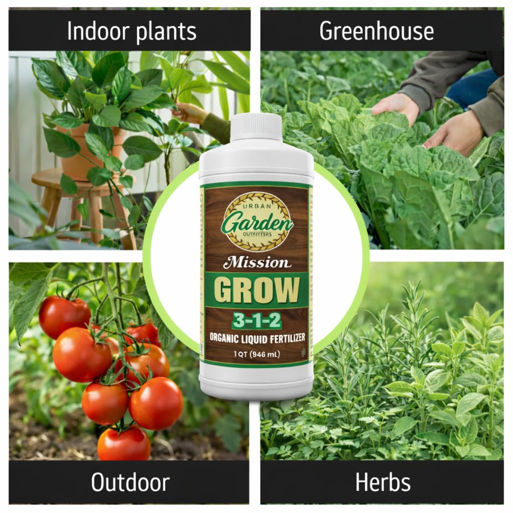 Urban Garden Outfitters Mission Fertilizer Grow 3-1-2 Organic Liquid Plant Fertilizer-All-Purpose, Fish-Based Nutrient Boost for Healthy Growth, Indoor & Outdoor, Gallon