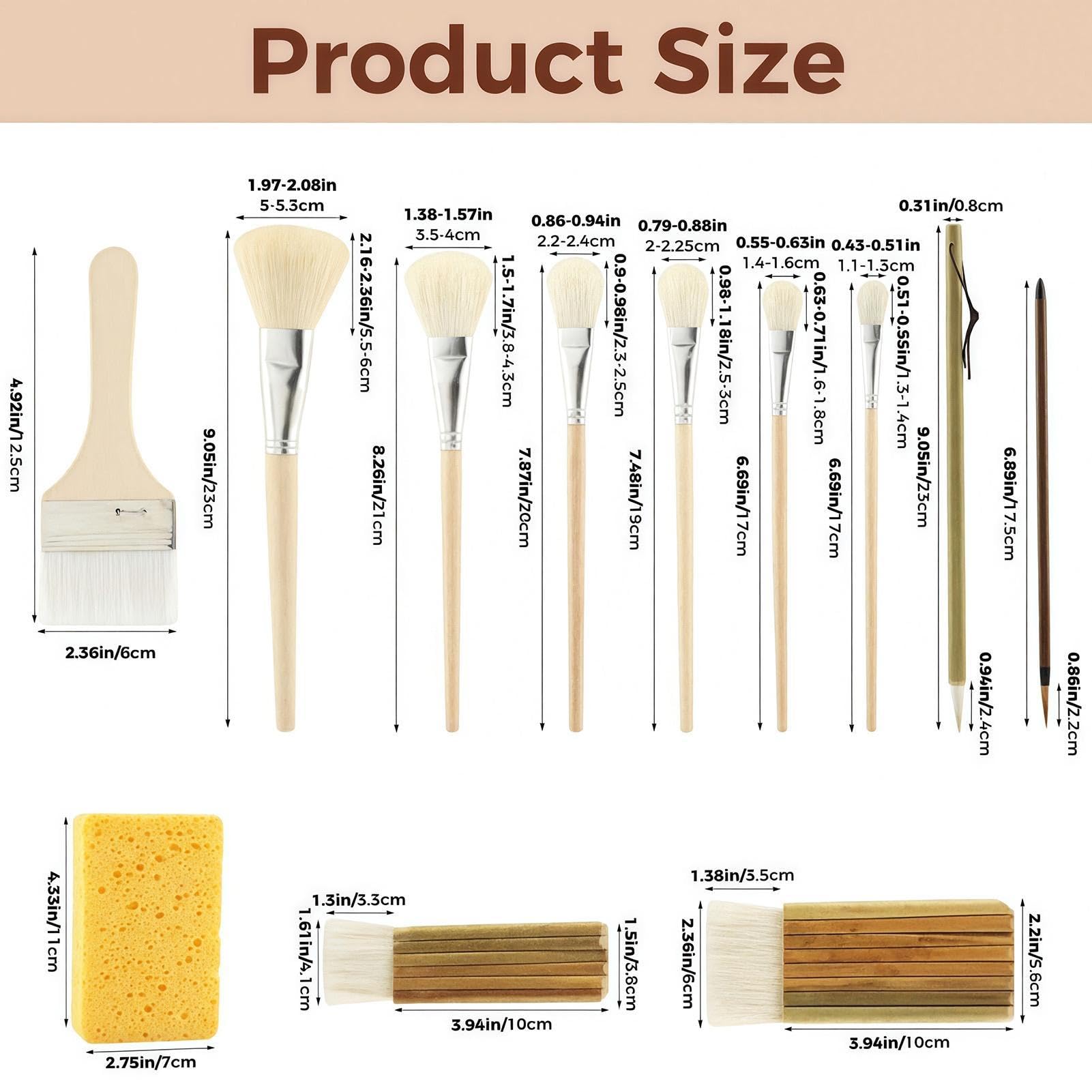 Set di Pennelli da Pittura 12 Pezzi Manico in Legno | Set di Pennelli per Acrilico per la Casa, lo Studio, Scuola, Laboratorio, la Ceramica, l'Argilla, i Principianti, gli