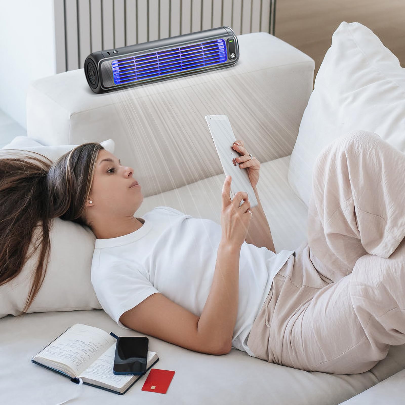 Migilife Cooling Ace Tragbare persönliche Klimaanlage, leiser Kühlventilator mit 3 Geschwindigkeiten, Wandbefestigung ohne Bohren, Turmventilator, Kühlventilator (Grau)