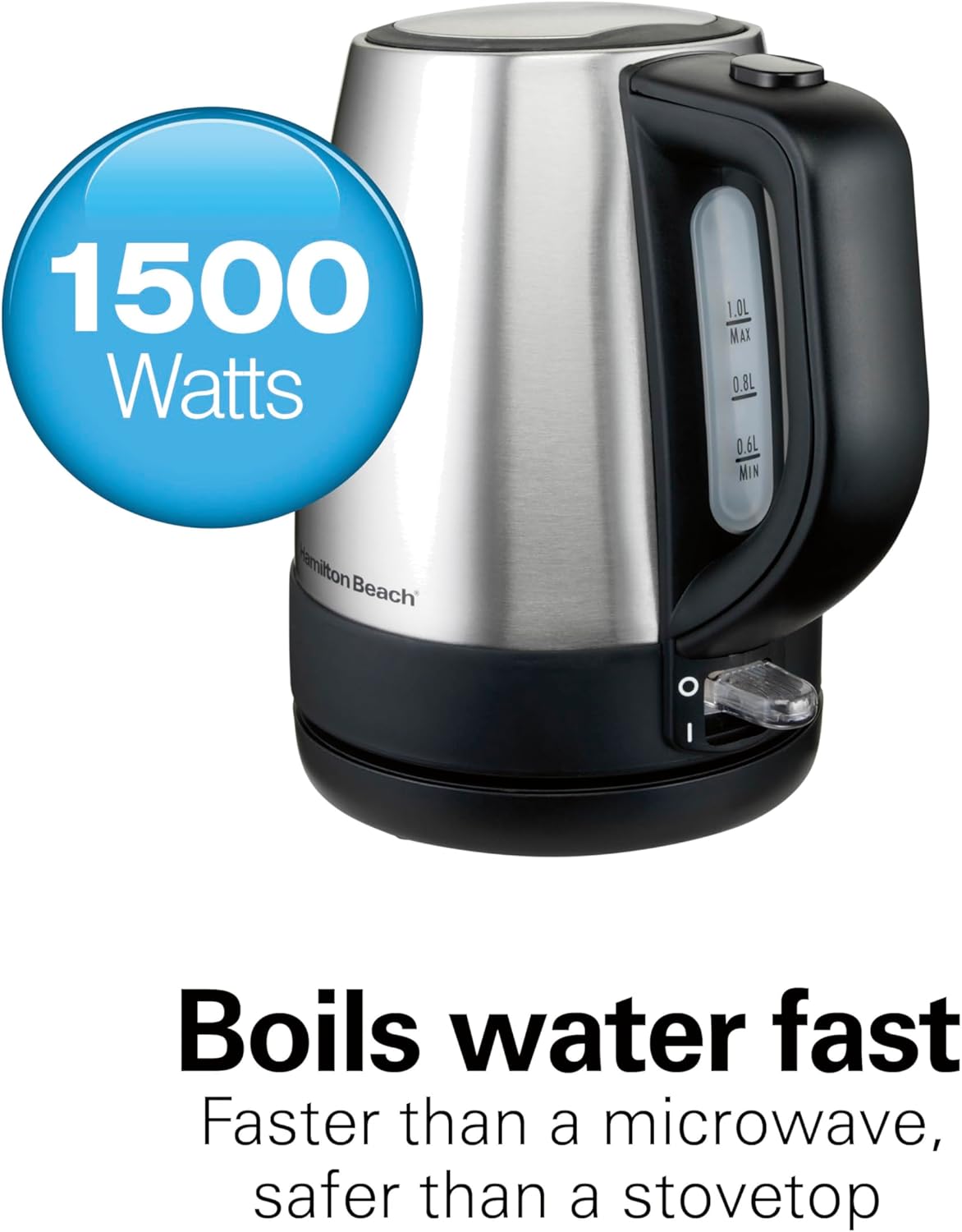 Hamilton Beach Electric Tea Kettle, Water Boiler & Heater, 1 L, Cordless, Auto-Shutoff & Boil-Dry Protection, Stainless Steel (40998)