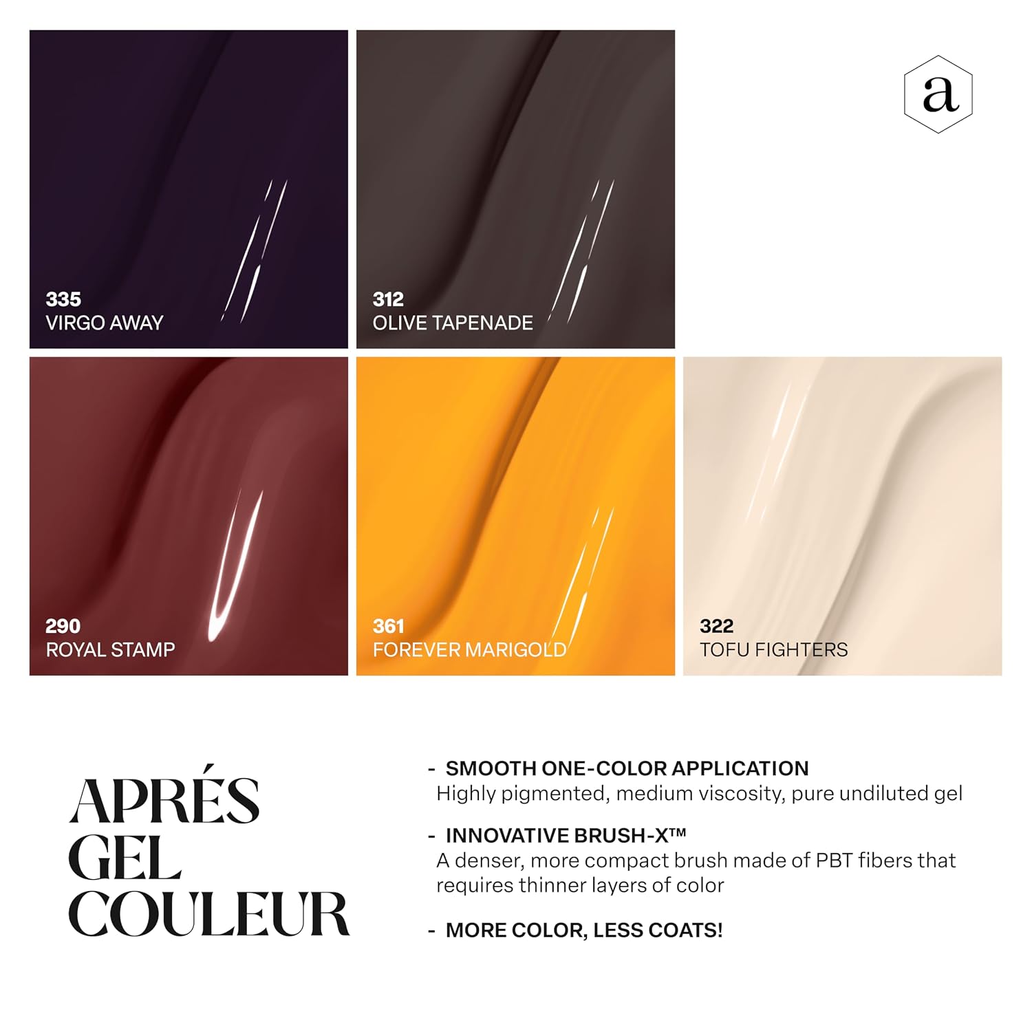 APRÉS Gel Couleur Combo Set, 5 Color Gel Nail Polish, Bright Nude Pastel Colors with Brush-X Nail Art Brush, 2024 Edition (Set 17)