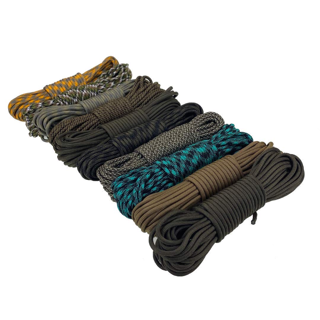 Cuerda de paracaídas de 4 mm, Juego de Colores Militares aleatorios (6 x 5 m y 5 x 10 m), Ideal para Camping, Supervivencia, al Aire Libre, Manualidades, Bricolaje, Cuerda 100% Nailon de 4 mm,