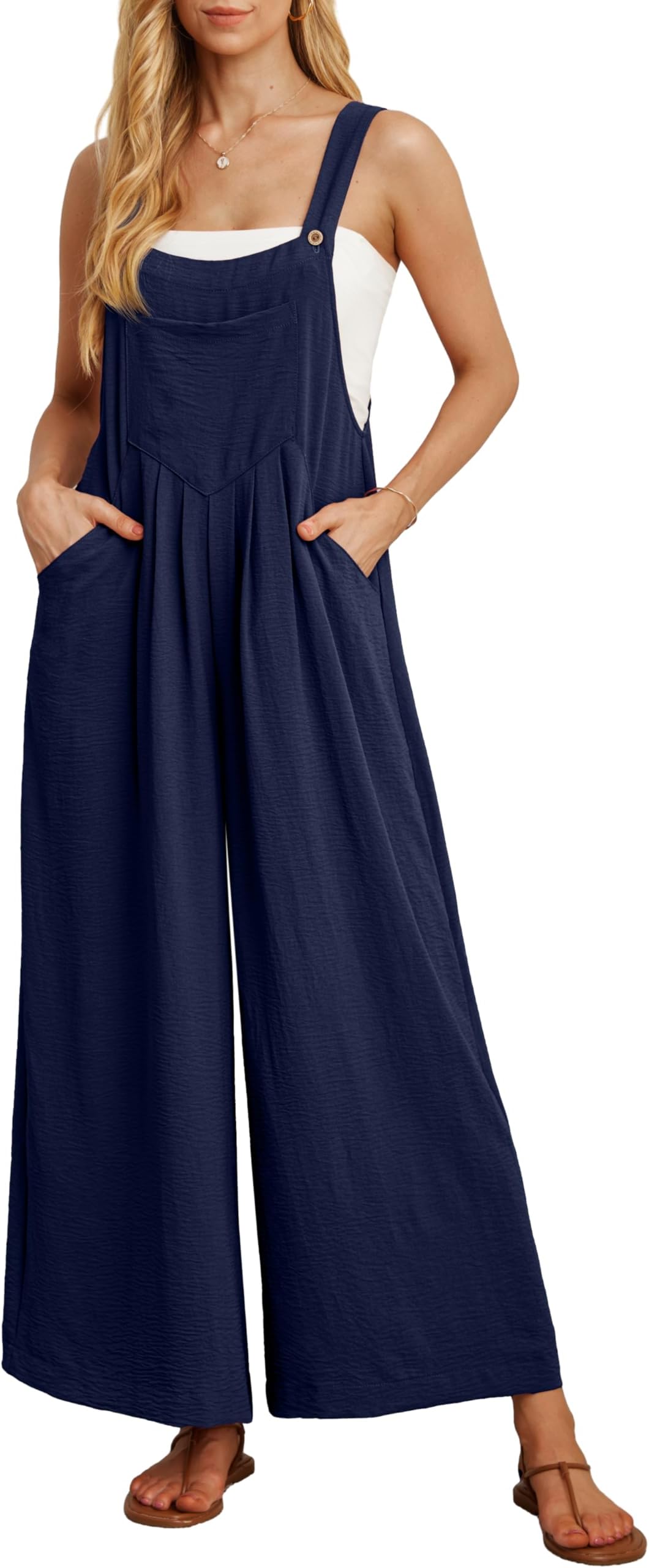 Women's Summer Jumpsuits Boho Wide Leg Overalls Casual Loose Rompers with Pockets 2026