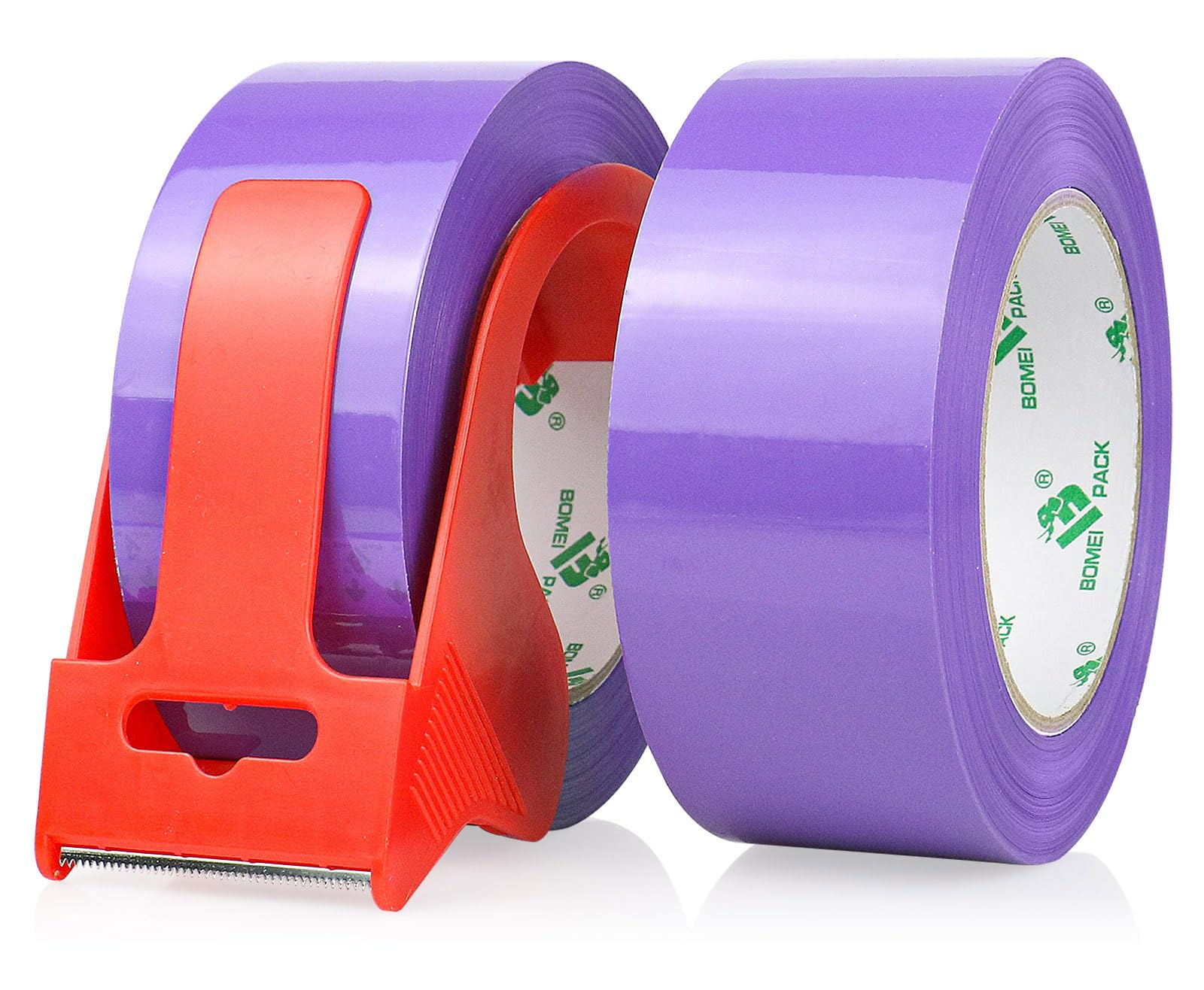 BOMEI PACK Purple Packing Tape with Dispenser, 2.4 Mil 1.88 Inch x 110 Yards, 2 Refills Rolls Color Box Tape for Moving, Shipping and Packaging