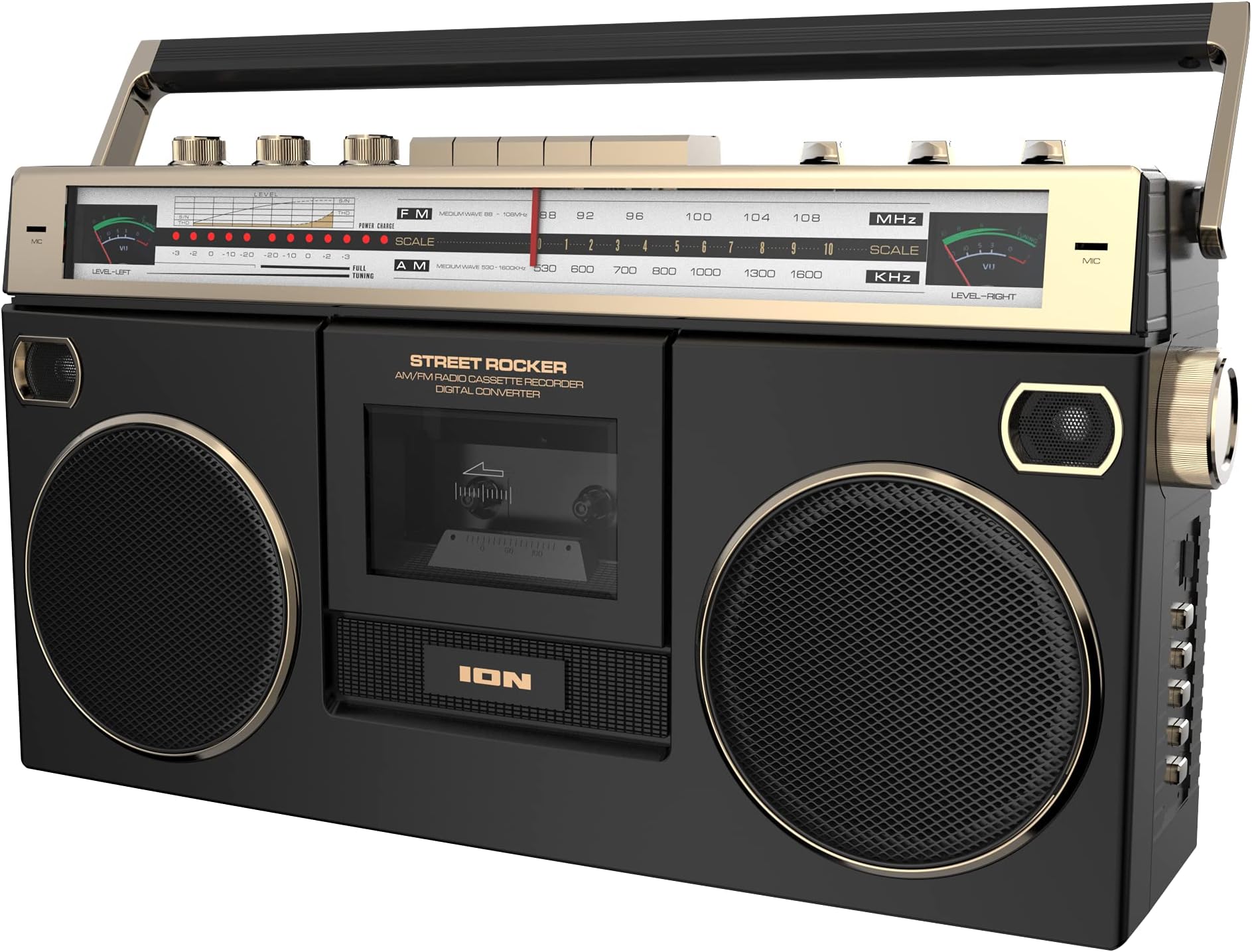 Audio 1980S-Style Portable Bluetooth Boombox AM/FM Radio Cassette Player Recorder, VU Meters, USB Recording, Dual Full-Range High Bass Speakers (Gold Edition)