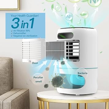 Small Dehumidifiers for Bedroom w/Air Purifying Function, 1000 ml/35 oz for 2500 Cubic Feet (260 sq ft) with 7 Colorful LED Lights Timer Set Negative Ions Below 30 dB, Auto Shut-Down