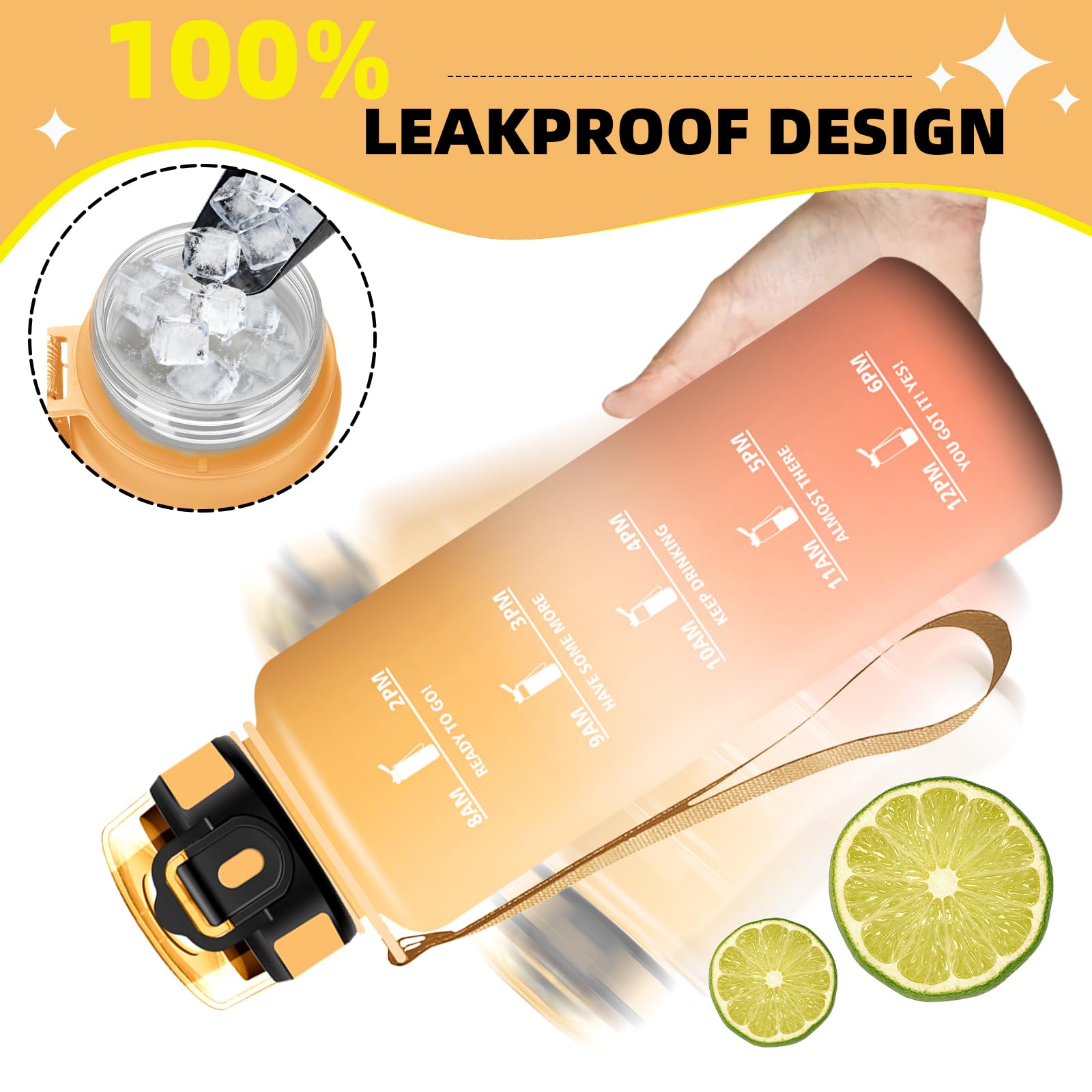 Borraccia 1,5 litri, Borraccia Palestra con Cannuccia, Boraccia con Orar, Borracce Graduata, Facile da Pulire, Bottiglia con Indicatore del Tempo Motivazionale per Sport, Outdoor, Trekking, Palestra - 4