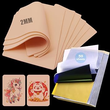 Tattoo Practice Skins 2MM with Transfer Paper - Autdor 60Pcs Thick Fake Skin and Stencil Paper Kit Includes 50Pcs Tattoo Papers and 10Pcs Double Sided Blank Tattoos Skin Practice 2mm