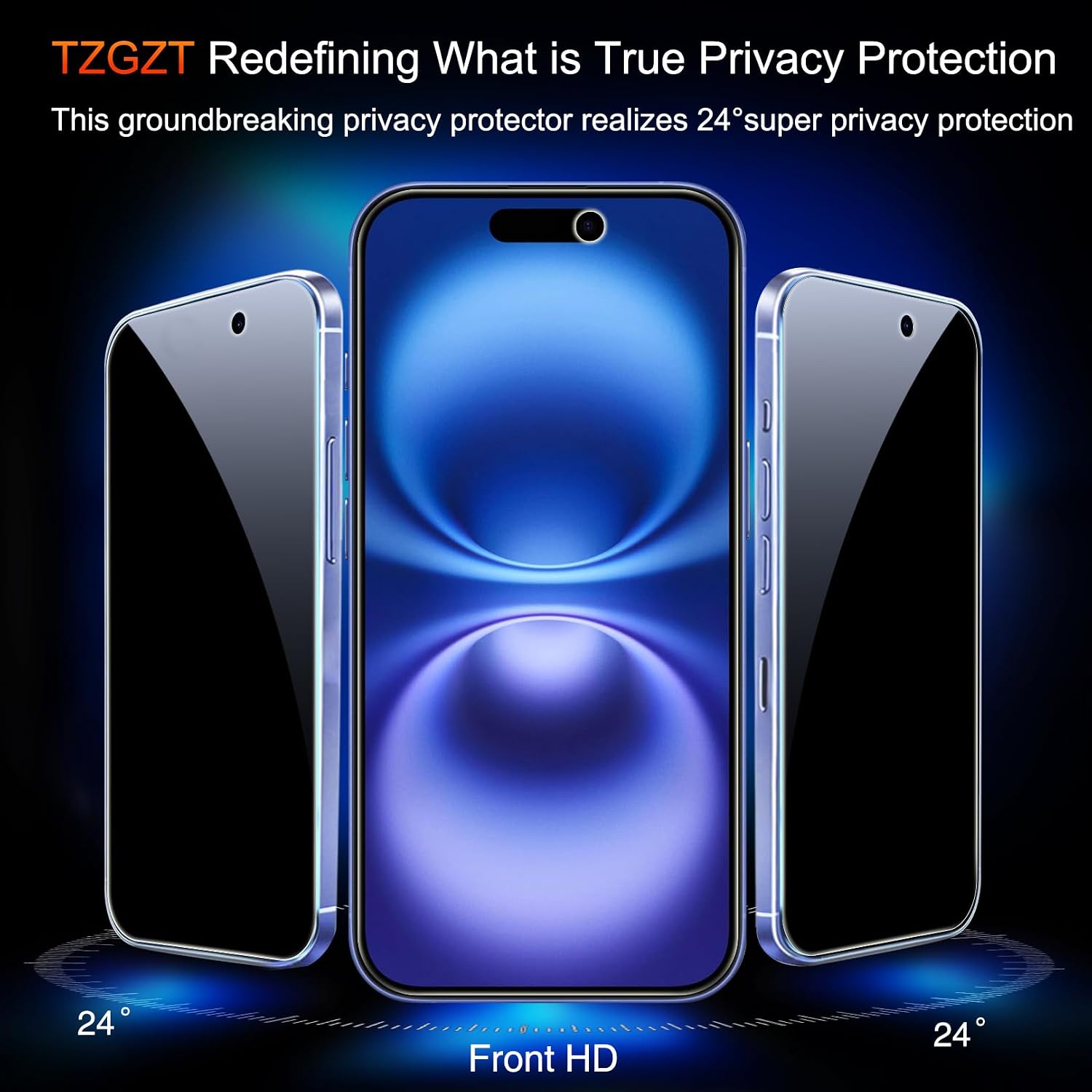  Privacy Screen Protector for iPhone 16, Tempered Glass, Case Friendly thumbnail