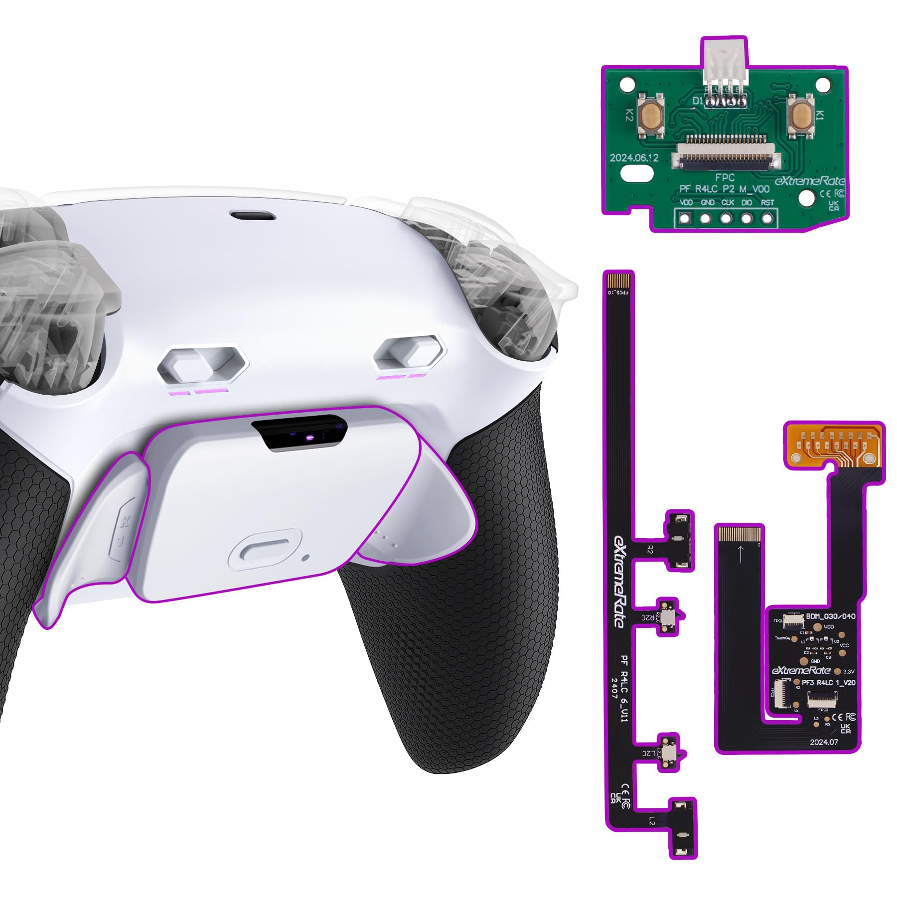 eXtremeRate RISE Plus MAX Tasti Aggiuntivi Clicky Trigger Stop per ps5 Controller BDM-030/040/050,Palette Posteriori Back Button Remap Kit per ps5 Joystick-Senza Controller-Bianco Nero
