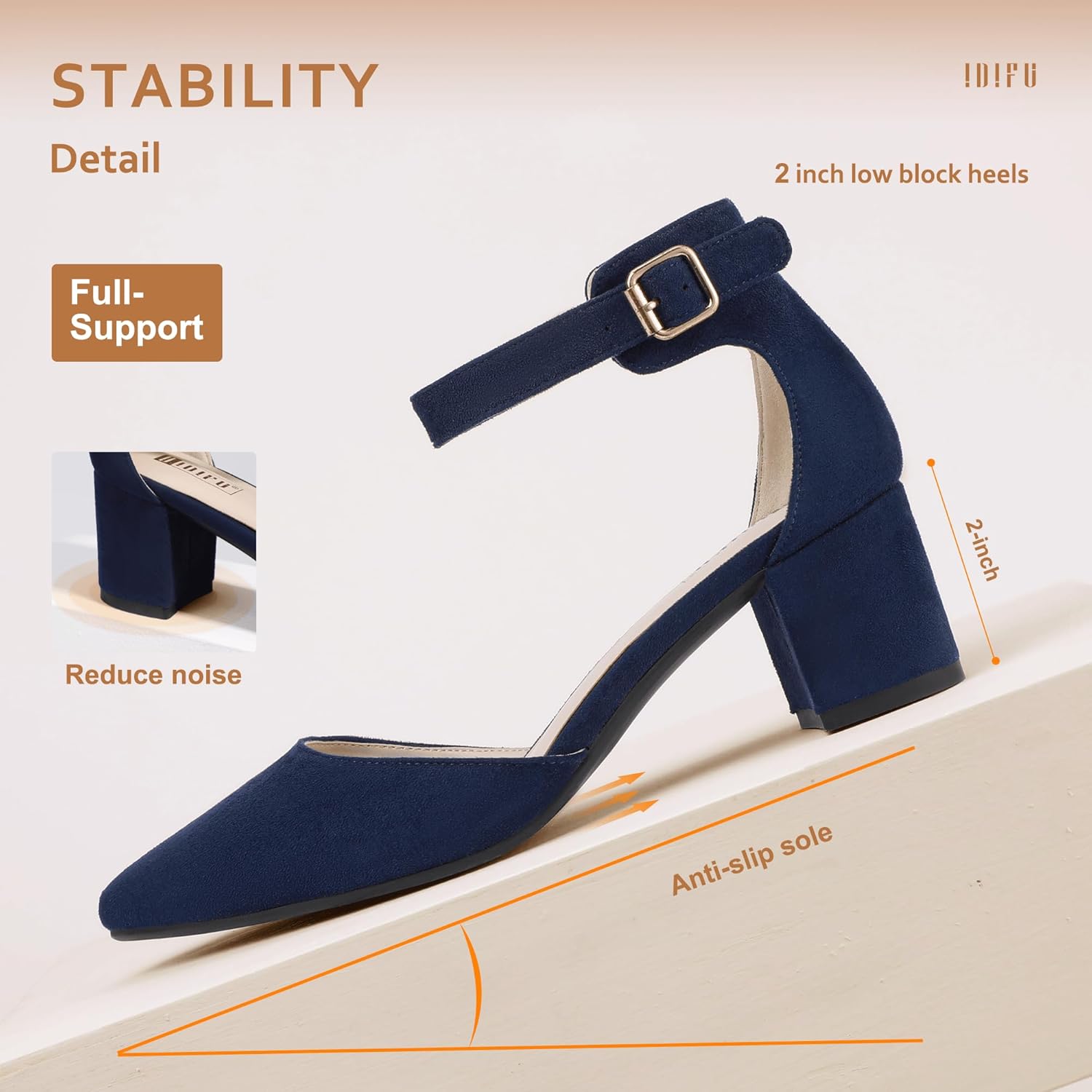 IDIFU Women's IN2 Pedazo Dress Shoes Low Block Heels Comfortable Chunky Closed Toe Ankle Strap Wedding Pumps - Image 5