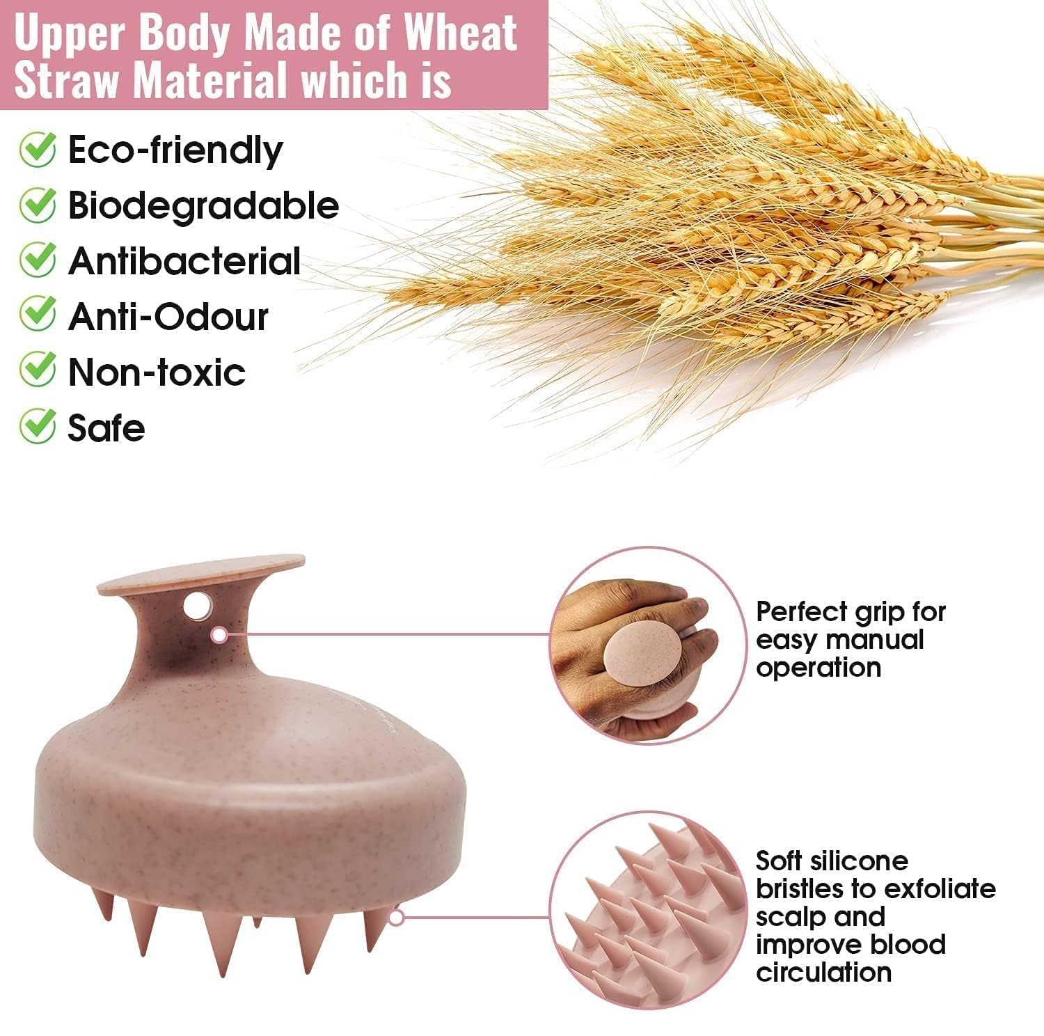 VALKYRIE Scalp Massager Shampoo Brush, Wheat Straw body with Soft Silicon Bristles, Hair Scalp Scrubber, Scalp Exfoliator | Dandruff Removal, Prevents Hair loss for Men & Women (Antique White) VALKYRIE Scalp Massager Shampoo Brush, Wheat Straw body with Soft Silicon Bristles, Hair Scalp Scrubber, Scalp Exfoliator | Dandruff Removal, Prevents Hair loss for Men & Women (Antique White)