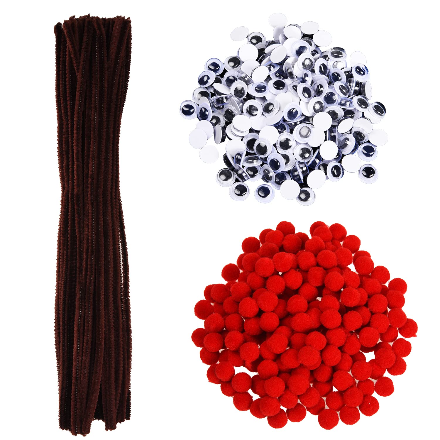 Xnhiu Brown,Red Euvoym 500 Pieces Christmas Brown Pipe Cleaners Chenille Stems Red Pom Poms Fluffy Pompoms Wiggle Googly Eyes For Christmas Diy Crafts Reindeer Making Party Supplies