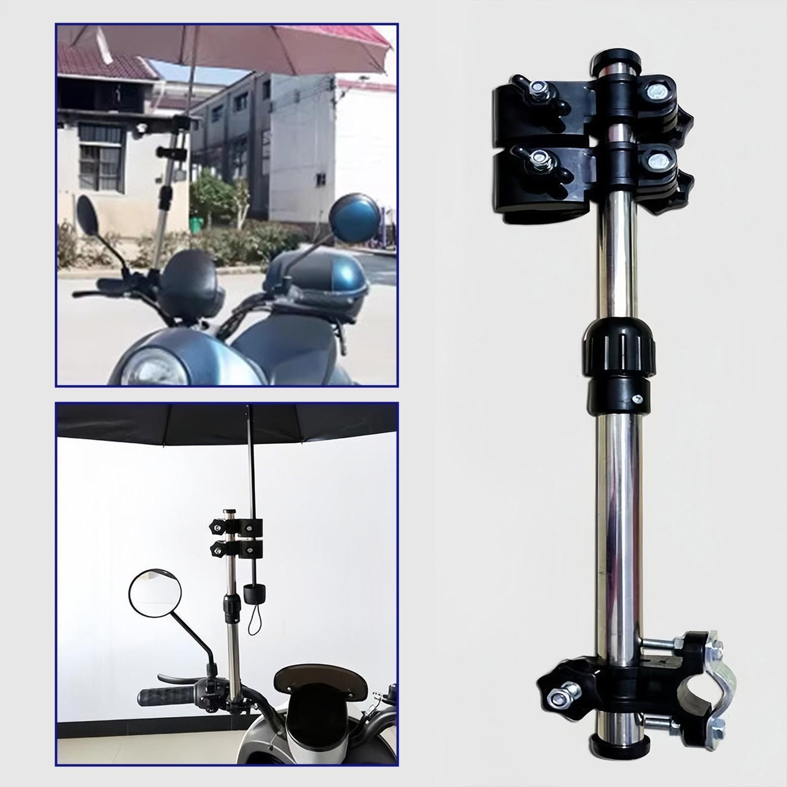 Supporto per ombrello, portatile, in acciaio inox, morsetto a doppio strato per golf, bici, carrello, spiaggia, campeggio, attività all'aperto e pendolari quotidiani