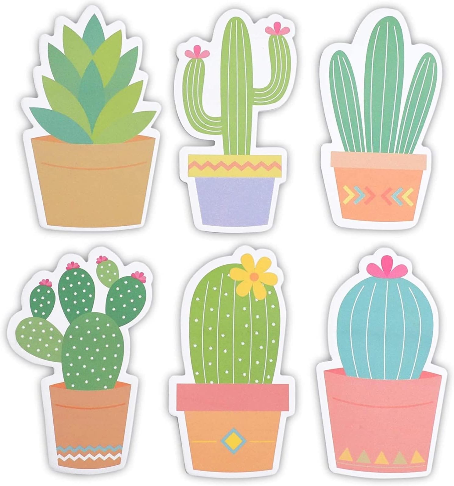 Paper Junkie Cactus Sticky Notes for Teacher Supplies, Cute Office Supplies & Cactus Desk Accessories - 2.75 x 4.5 in, Multicolor, 6-Pack