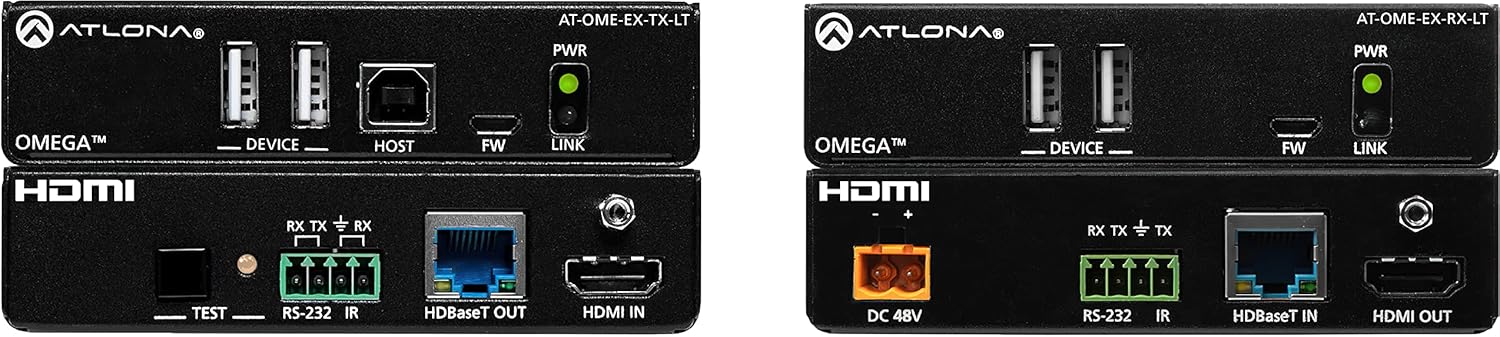 Atlona at-OME-EX-KIT-LT HDBT Extender Kit for HDMI, Power, Control and USB; 4K/UHD Capability at 60 Hz; Transmitter Powered by Receiver Over HDBT