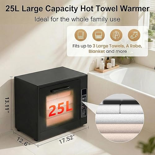 Miniatura 4 de YOTAN Calentador de toallas, calentador de toallas de gran capacidad de 25 litros para montaje en pared o encimera para baño, temperatura ajustable