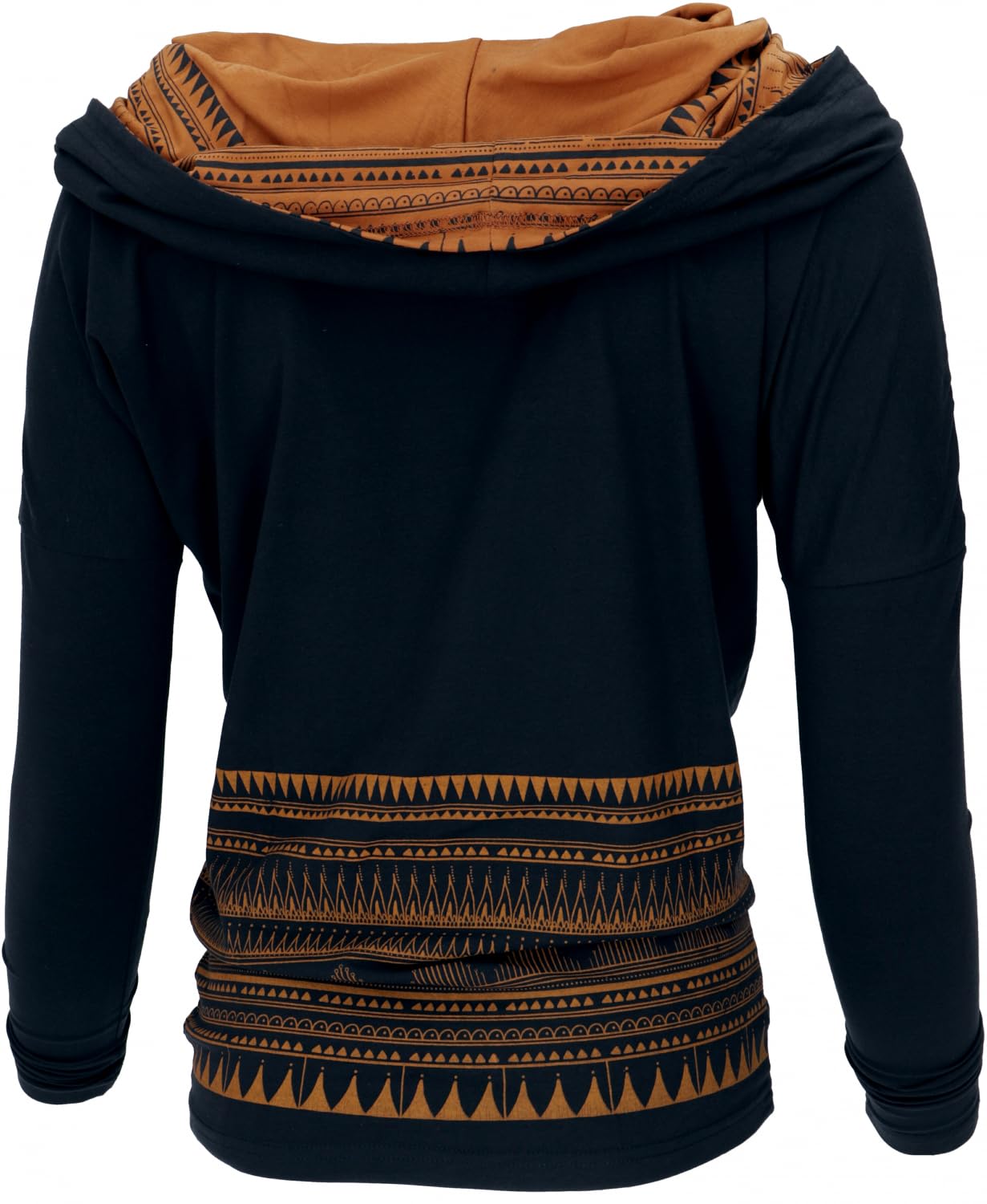 Guru-Shop, Camicia Lunga Sciolta in Cotone Organico, Camicia Boho con Cappuccio a Scialle, Nero, Dimensione