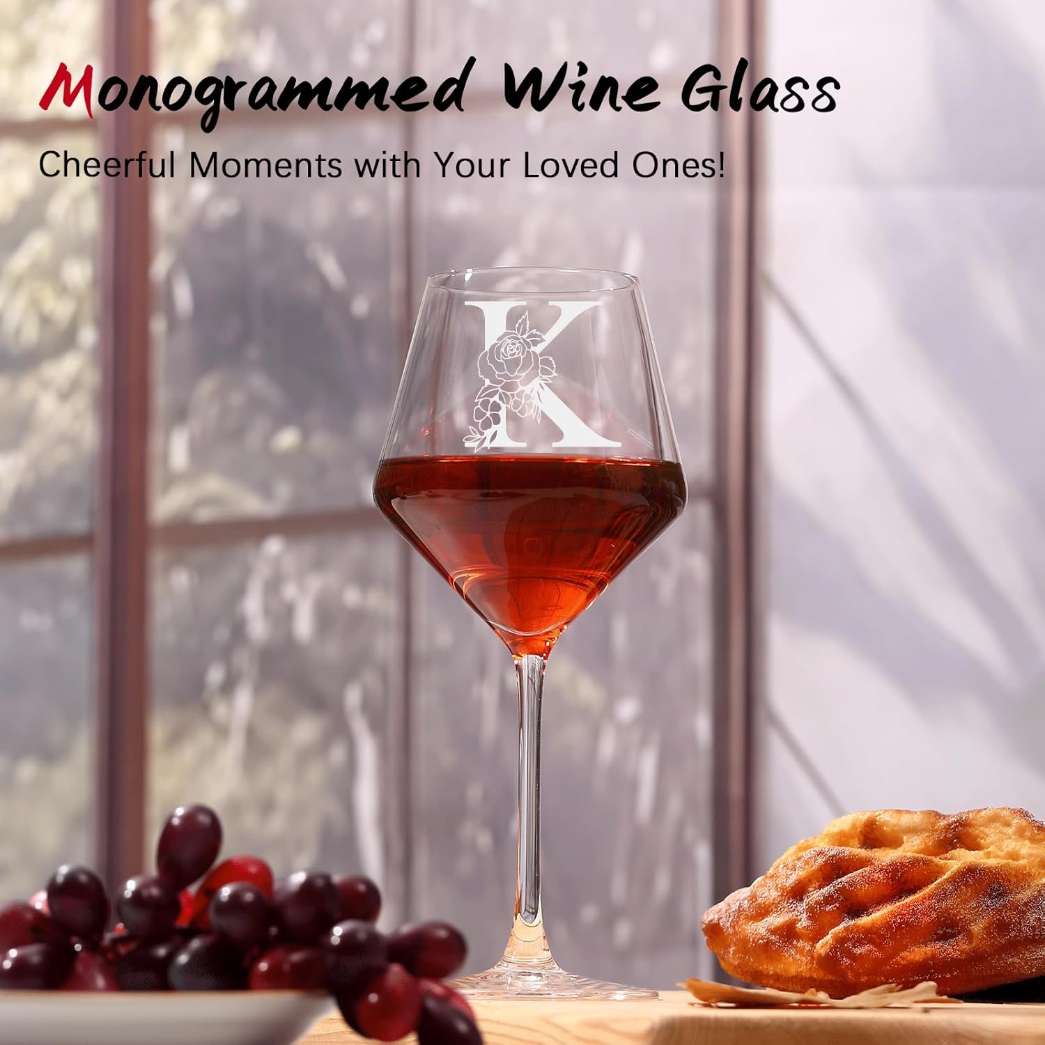 Personalized Gifts for Women, Monogrammed A-Z Wine Glass Customized Gift with Wine Stopper, Unique Christmas Birthday Gifts for Women Mom Friend Sister Wife -Dishwasher Safe (K) - Image 2