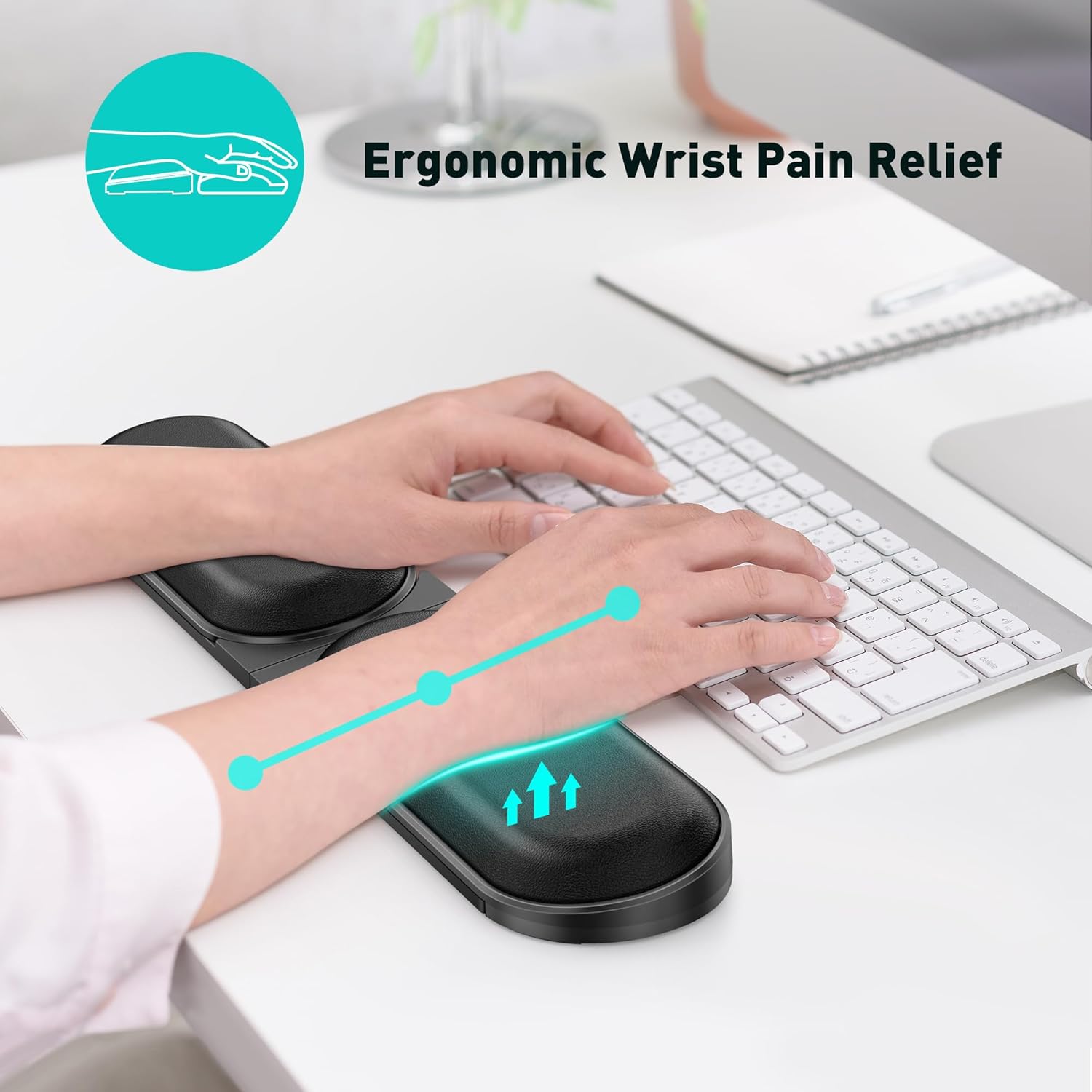 Adjustable Keyboard Wrist Rest, Extendable 16.57" to 25.17" Length & -30° to 30° Angle, Foldable Ergonomic Memory Foam Support for PC, Laptop, Gaming & Office, Waterproof PU Leather, Black