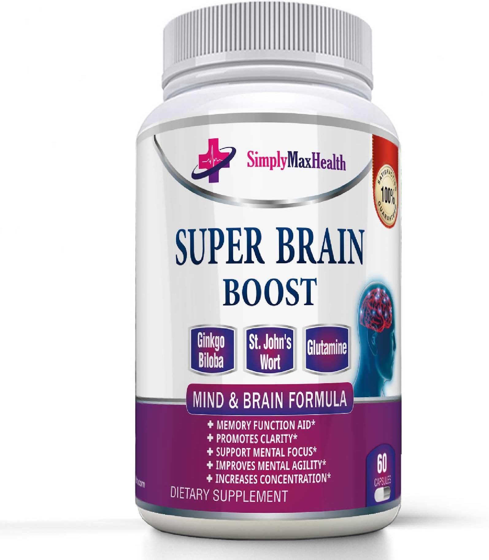 SimplyMaxHealth Mind, Memory & Brain Boost Supplement – Supports Mental Clarity, Focus and Concentration – Reduce Stress and Anxiety – 1 Month Supply To Improve Brain and Cognitive Performance