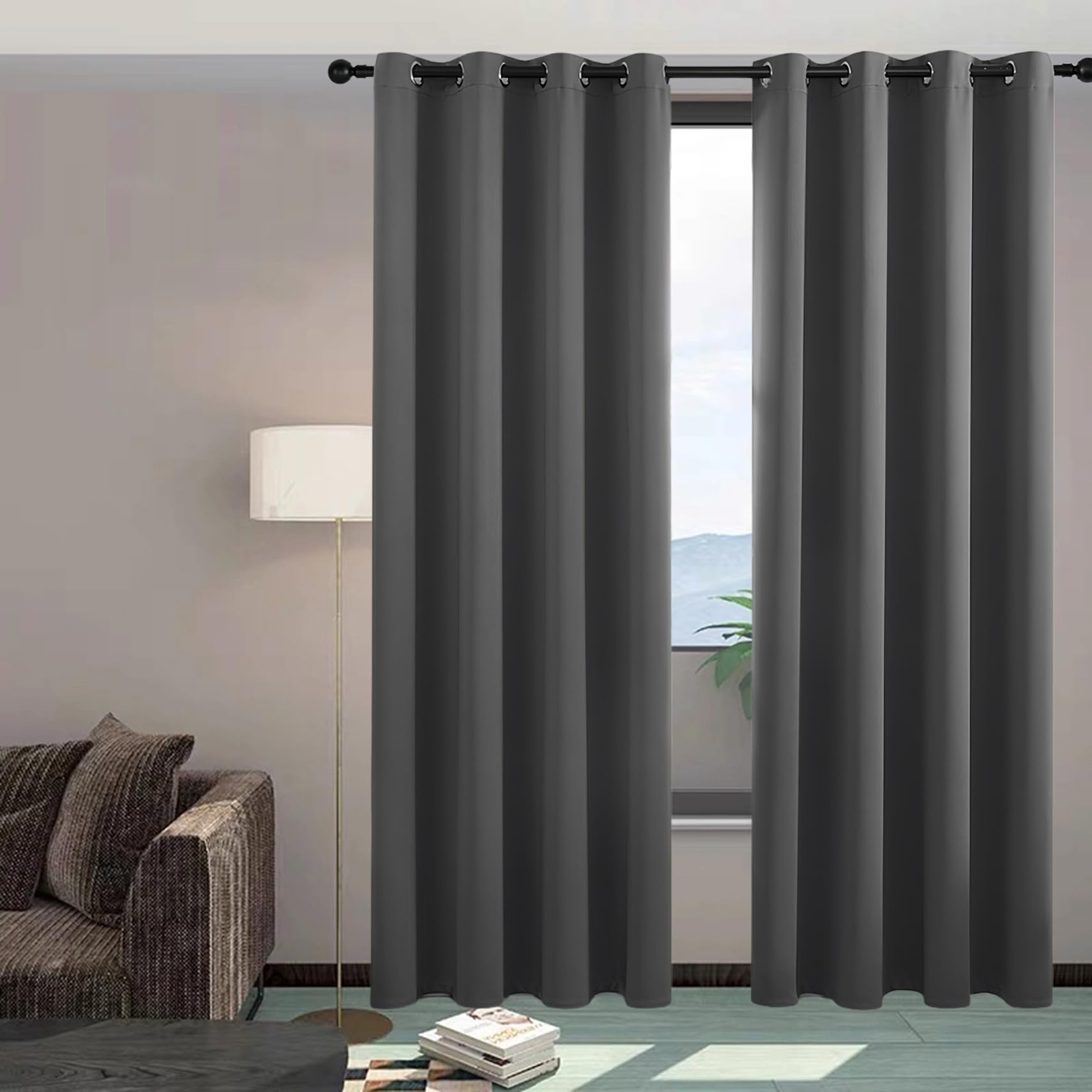 Rideaux occultants 128 x 154 cm gris foncé pour chambre et baie vitrée