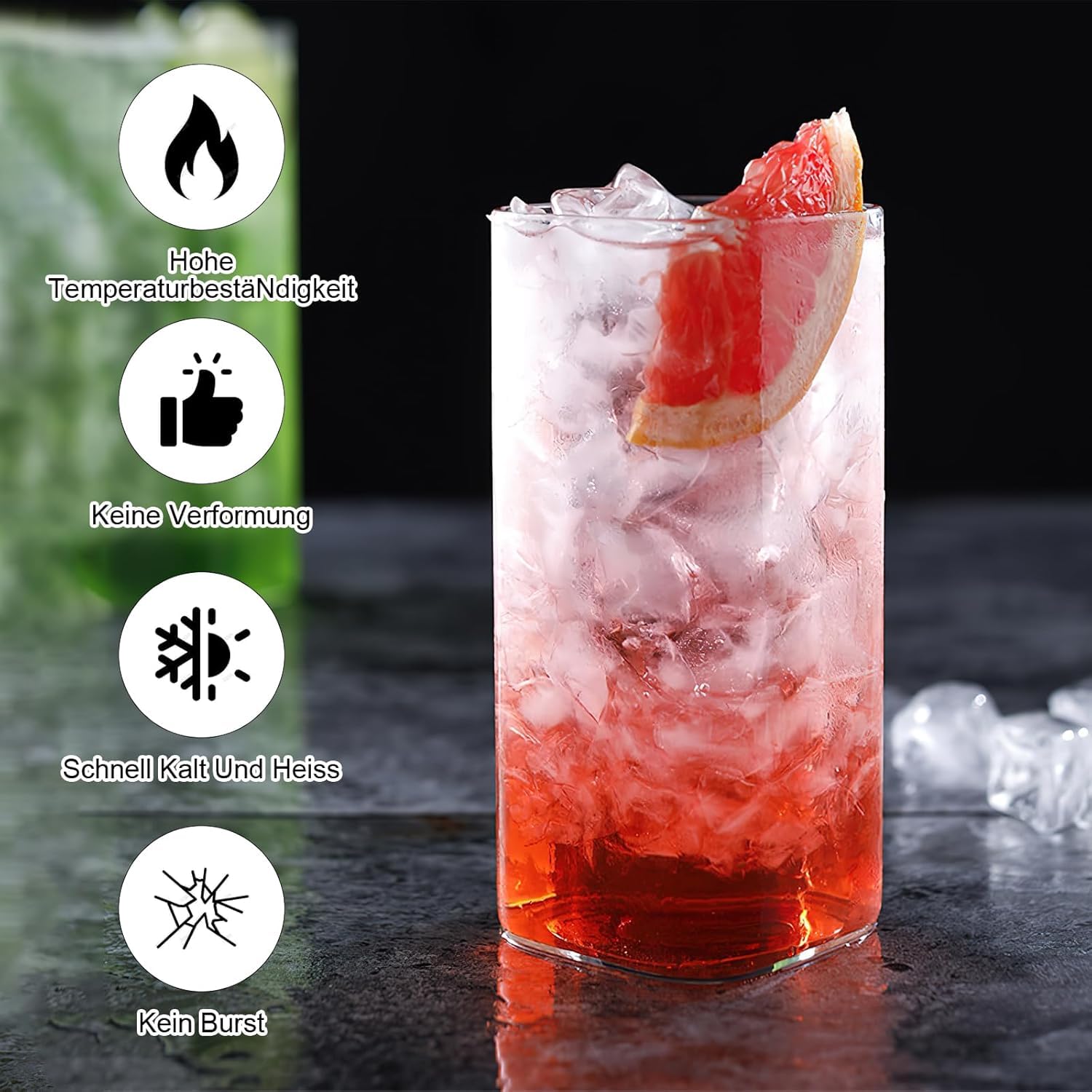 HENGBIRD Bicchieri da Long Drink Trasparenti 400 ml, Set 4 Pezzi, Sottili Quadrati in Vetro Borosilicato, Eleganti per Acqua, Succo, Birra, Bevande e Cocktail Mojito
