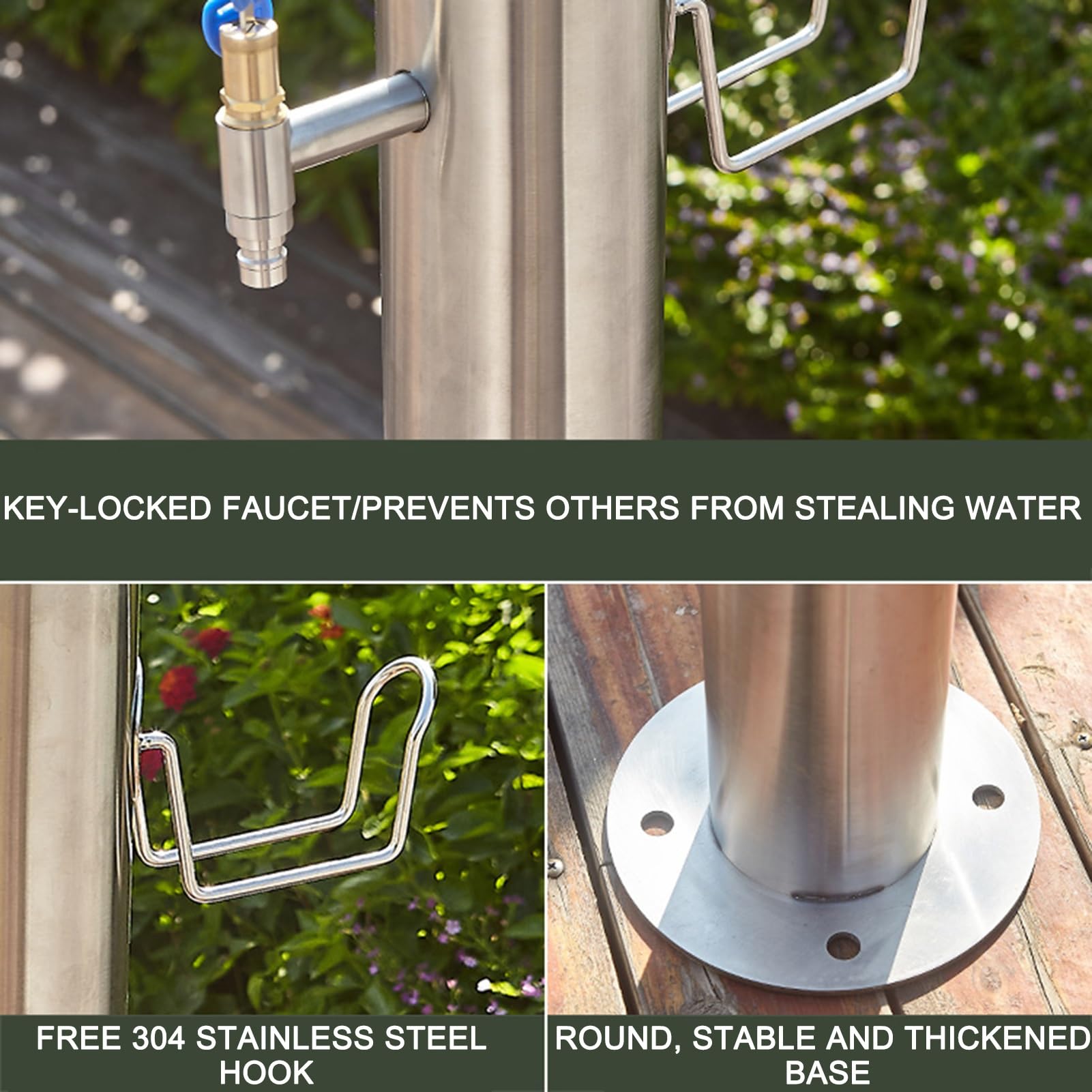 Columna de agua de acero inoxidable para exteriores, grifo anticongelante independiente con cerradura, espiga de hidrante de jardín para riego y lavado de patio trasero (86 x 10,5 cm)