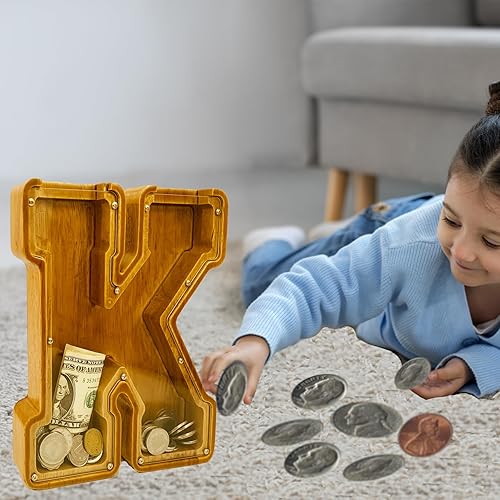 Miniatura 9 de Alcancía de madera personalizada para niños y niñas con letras infantiles, nombres grabados con láser personalizados, alcancía de letras creativas,