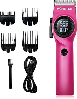 Dog Grooming Clippers, Pink, Cordless | 4-Speeds, 440C Stainless Steel & Ceramic Blade, Low Noise, LED Display, Professional Pet Hair Trimmer for Thick Coats