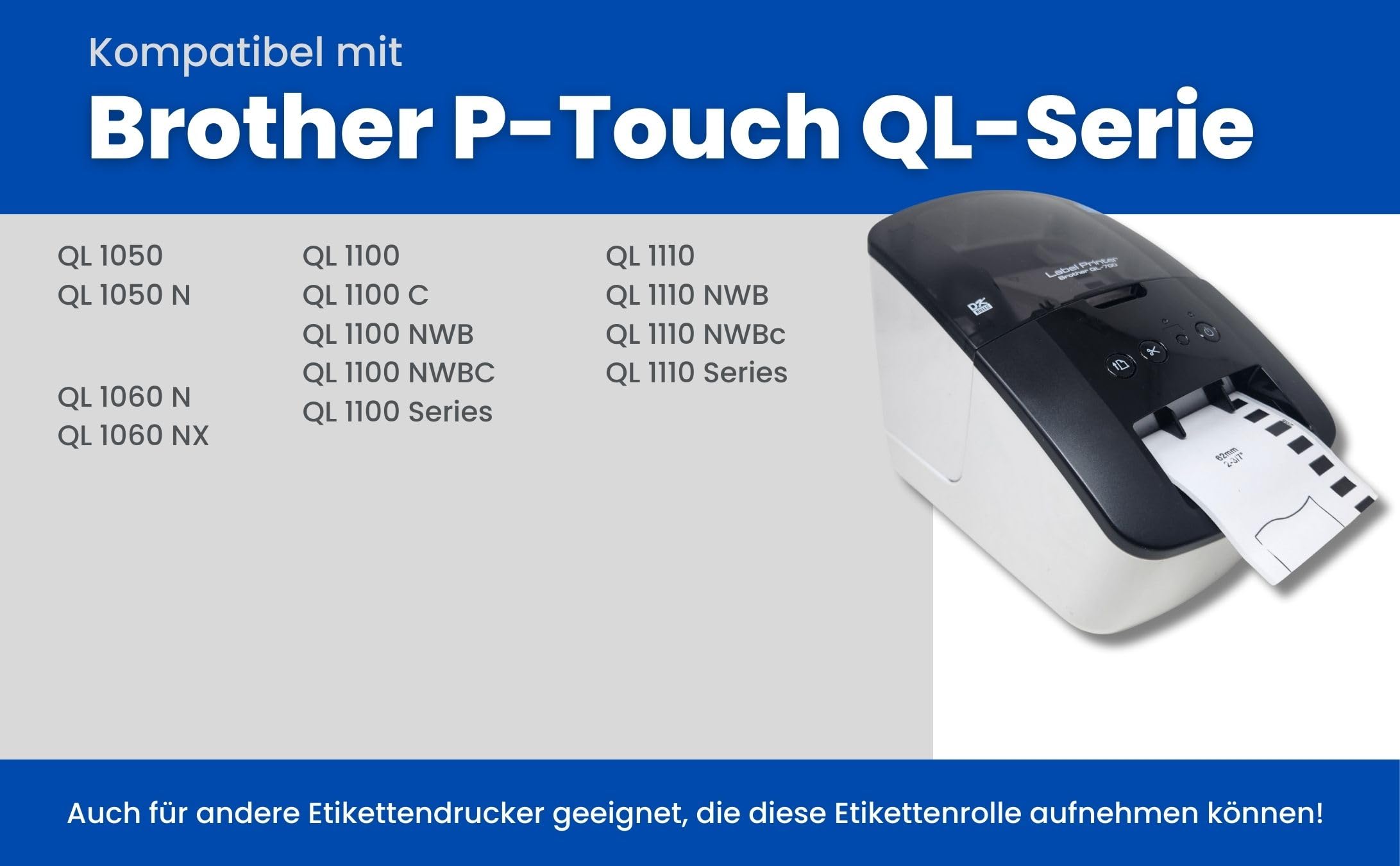 12 Rollen DK-22243 Endlos-Etiketten (102mm x 30,48m pro Rolle) Schwarz auf Weiß, Kompatibel mit Brother QL-Druckern, Thermopapier für klare Versandlabels, Adressetiketten, Bilder und Barcodes
