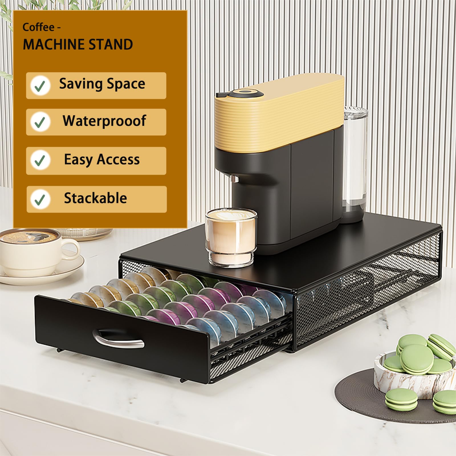 SEVENLINE Cajón para cápsulas de café compatible con Nespresso Vertuoline Dolce Gusto Black Metal Orgainzer 40 cápsulas Vertuo Line Storage para encimera de oficina en casa