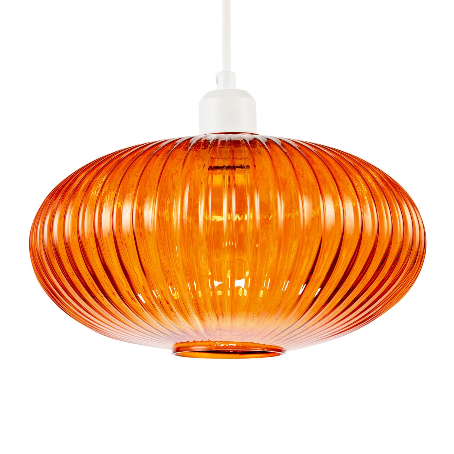 Happy Homewares Orange Modern Designer Vivid Line Ribbed Glass Oval Pendant Lamp Shade | 30Cm X 17Cm | For Kitchen Island Living Room Bedroom Dining Room Etc By