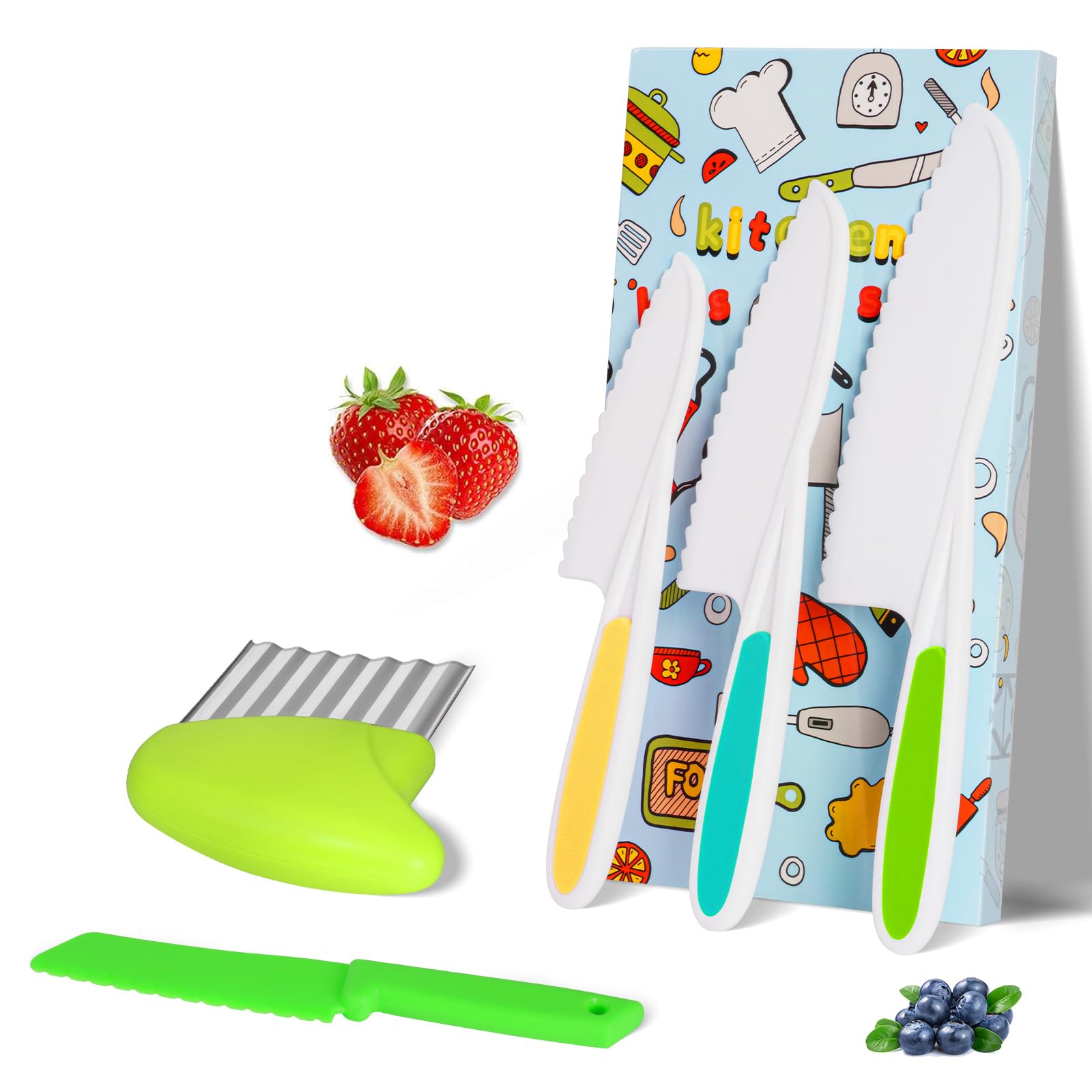 HOTUT Juego de Cuchillos de Cocina de Plástico 5pcs para Niños Cortar Frutas Verduras