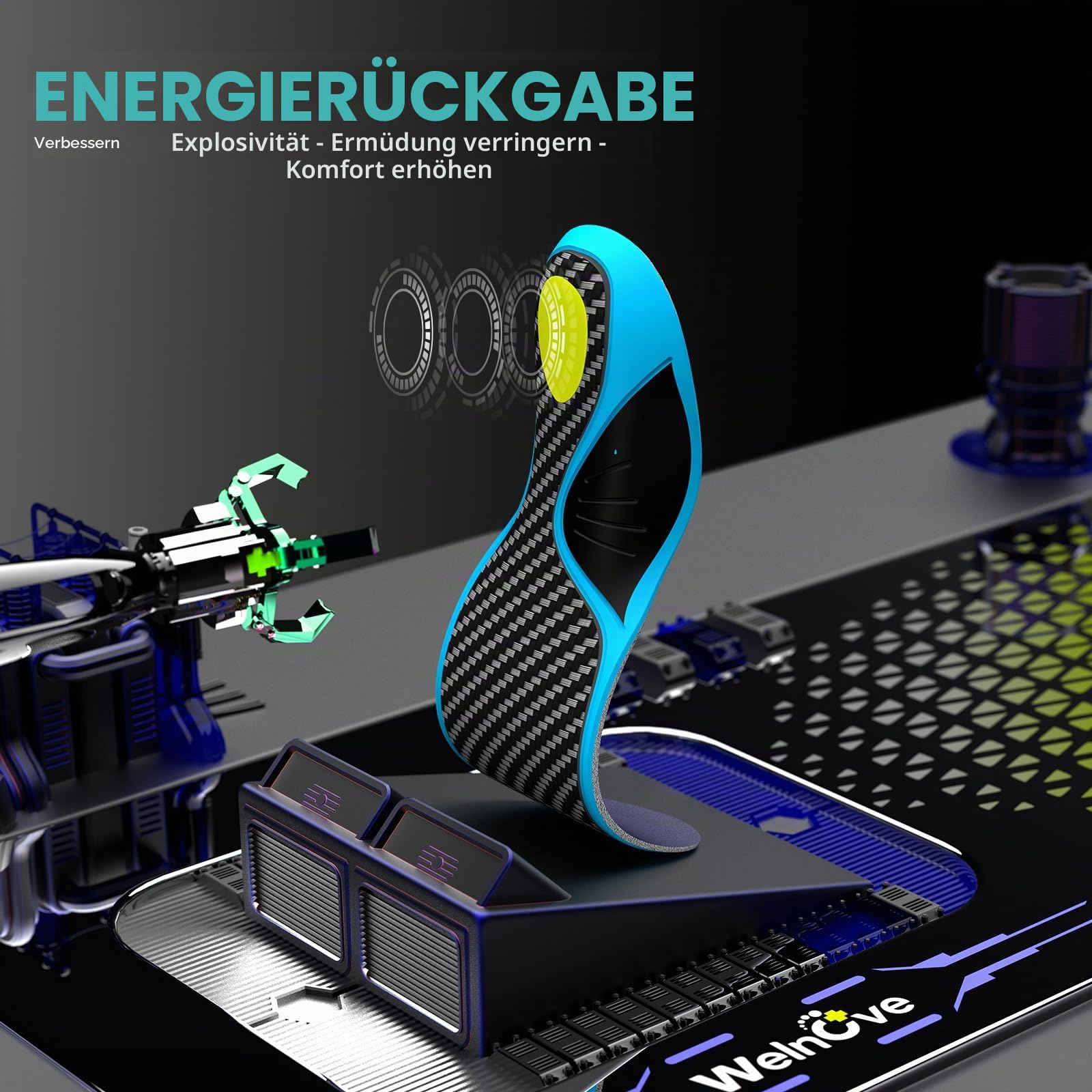 Einlegesohlen aus Kohlefaser mit Fußgewölbestütze - Welnove stoßdämpfende Performance-Einlegesohlen für den aktiven Sport - Energierückgabe und Schutz vor Verletzungen-L 43-44
