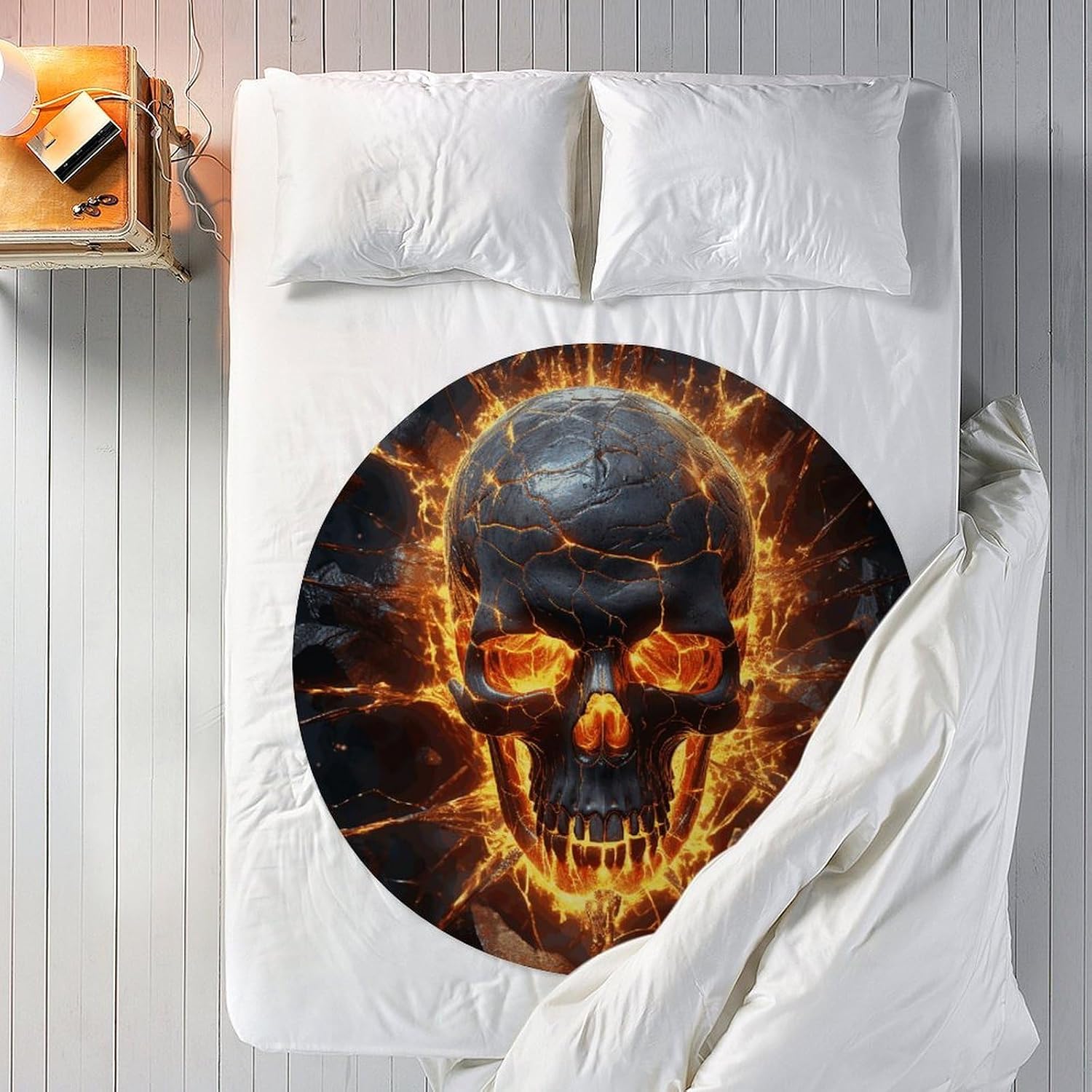 Shattering of Skull Blanket Round Beach Tapestry Flannel Round Tablecloth Boho Beach Blanket Home Decor Indie Rug Comfortable Yoga Mat for Multi Scenario Usage