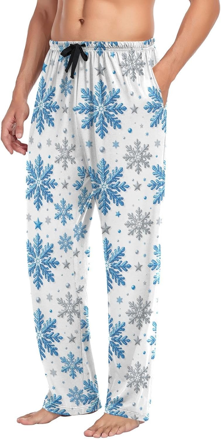 Christmas Silver Blue Glittering Snowflakes Pajama Pants Winter Stars Men's Pajama Bottoms Lounge Sleepwear PJs S - Image 4
