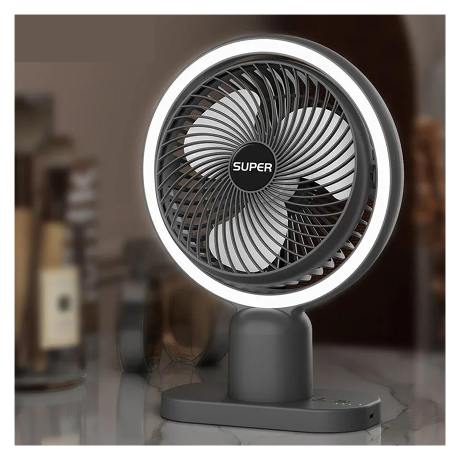 Wentylator Przenośny Mini Wentylator USB Przenośny Wentylator Biurkowy Z Lampą Uzupełniającą Bezprzewodowy Akumulator 3-biegowy Wentylator Stołowy Chłodzący Powietrzem Do Domowego Biura(Black)