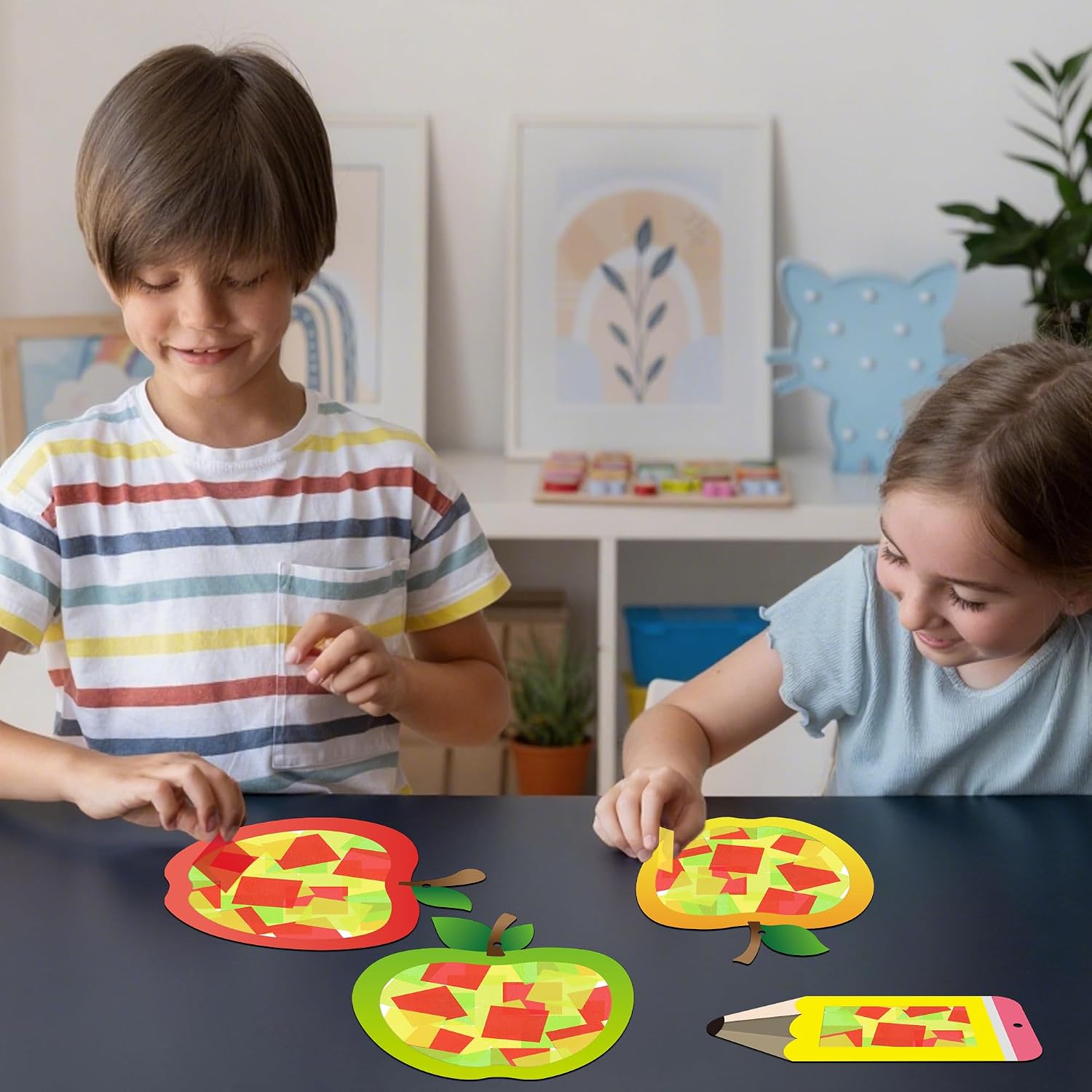 40 Sets Apple Suncatcher Craft Kit, Fall Back to School Window Art Kit