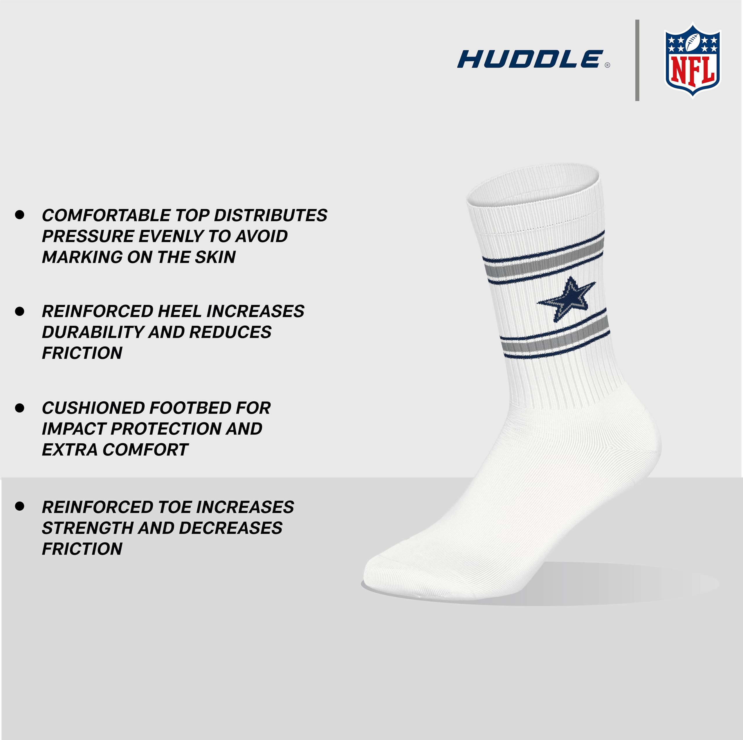 DALLAS COWBOYS 3pk Crew Socks - WHT/BLU/MGR - 43/46