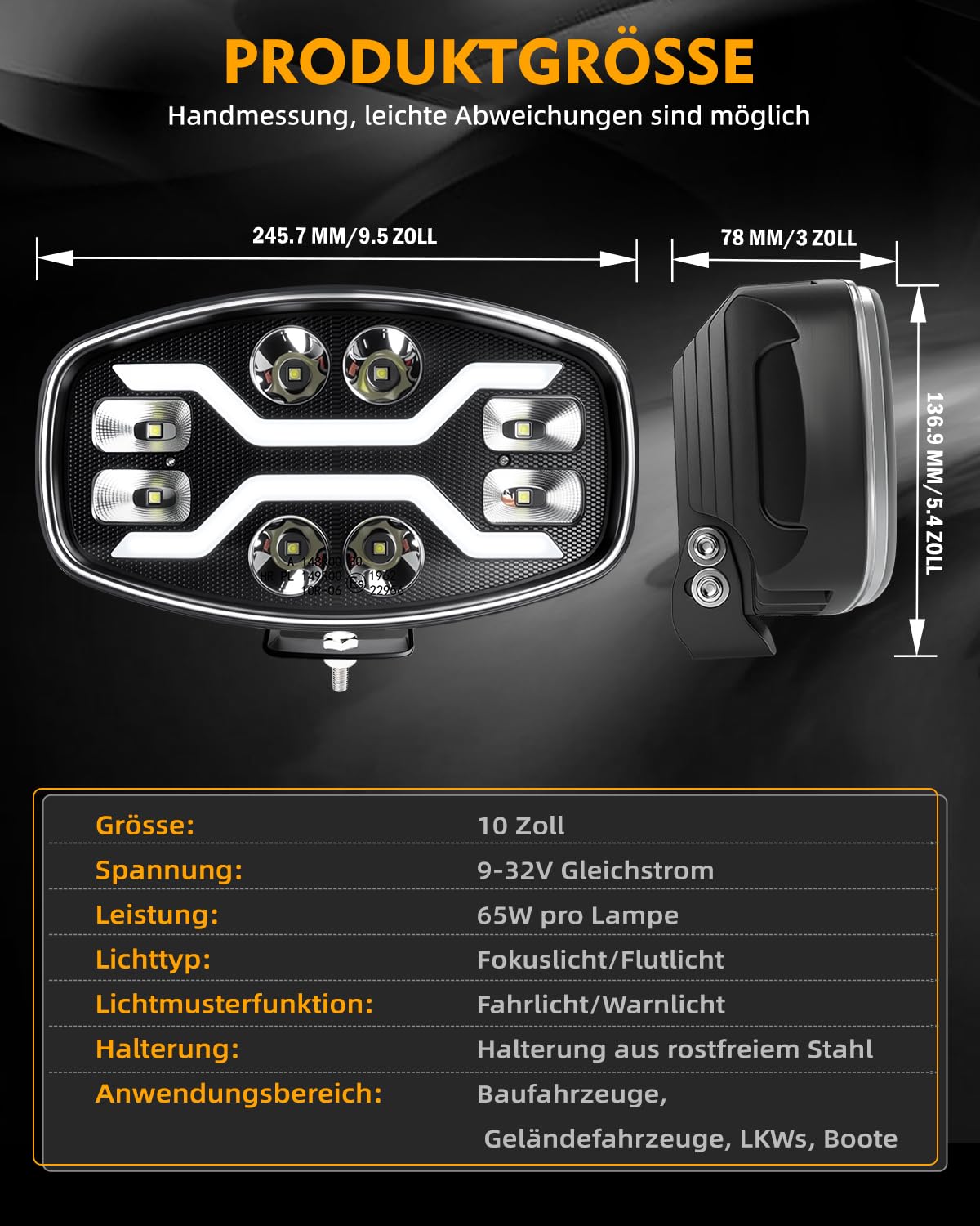 CO LIGHT 2PCS 10inch LKW LED Arbeitsscheinwerfer mit gelber LED Fernscheinwerfer 80W 36000LM IP68 Zusatzscheinwerfer 12v 24v Geeignet für schwere LKWs, Traktor, Lastwagen, Geländewagen, Traktoren