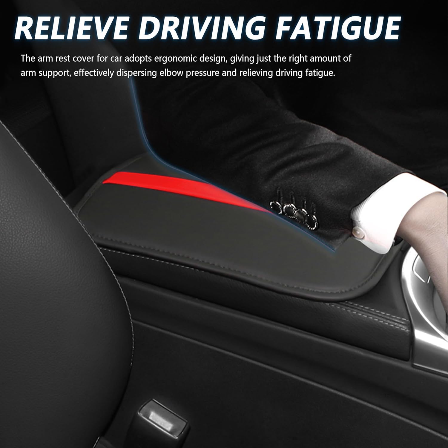 Leather Car Center Console Cover,Striped Patchwork Car Armrest Cover for Protecting Car Armrest Box & Car Decorations,Universal Car Accessories Interior Fits Cars,SUVs,Trucks (Black/Red)