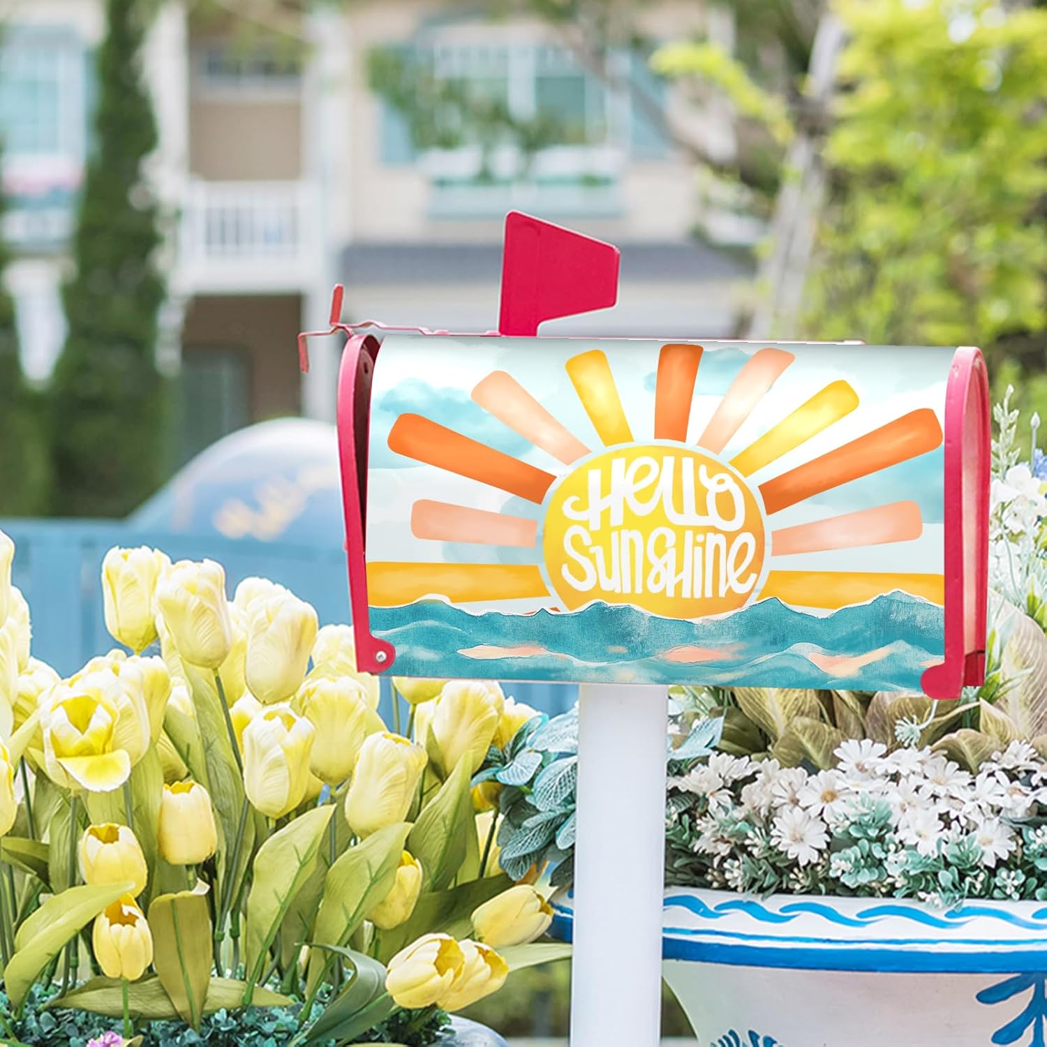 Summer Sunshine Mailbox Cover Beach Boho Colorful Mailbox Covers Magnetic Standard Size 21" X 18" Spring Seasonal Ocean Nautical Wrap Post Letter Box Decor for Spring Home Outdoor Yard Garden