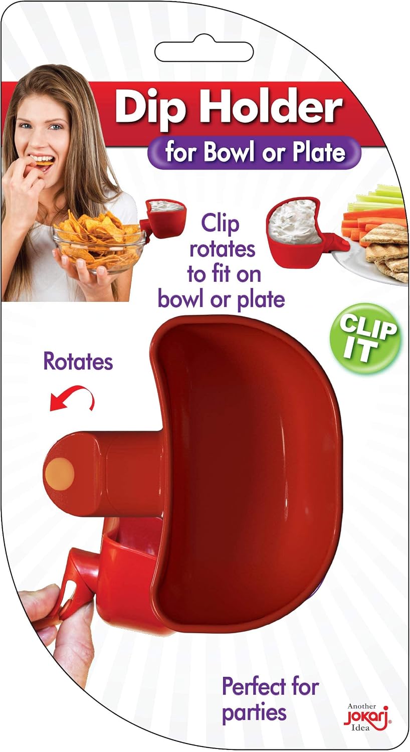 Swiveling Plate and Bowl Clip On Dip Holder For Standard Thickness Dishes. Serve Dips, Sauces, Dressings or Condiments Without Touching Food to Save Space on Platters For Dipping Wings, Chips and More